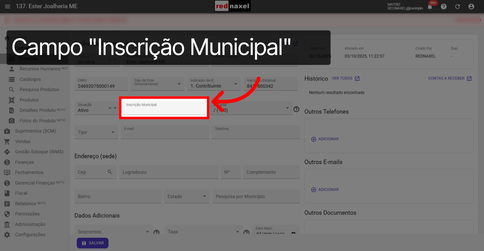 Descrição do Campo: 'Inscrição Municipal'