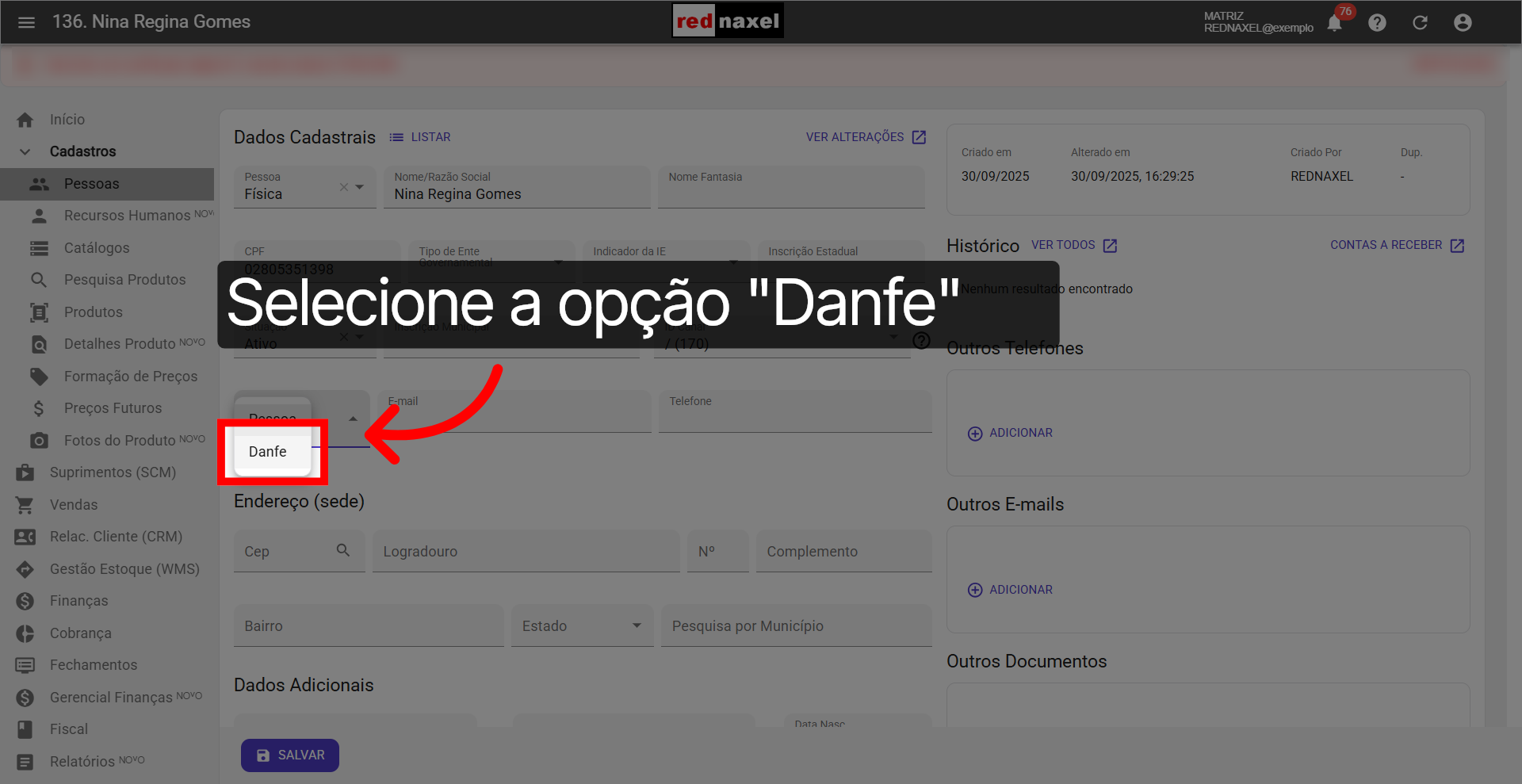 Opção: 'Danfe'