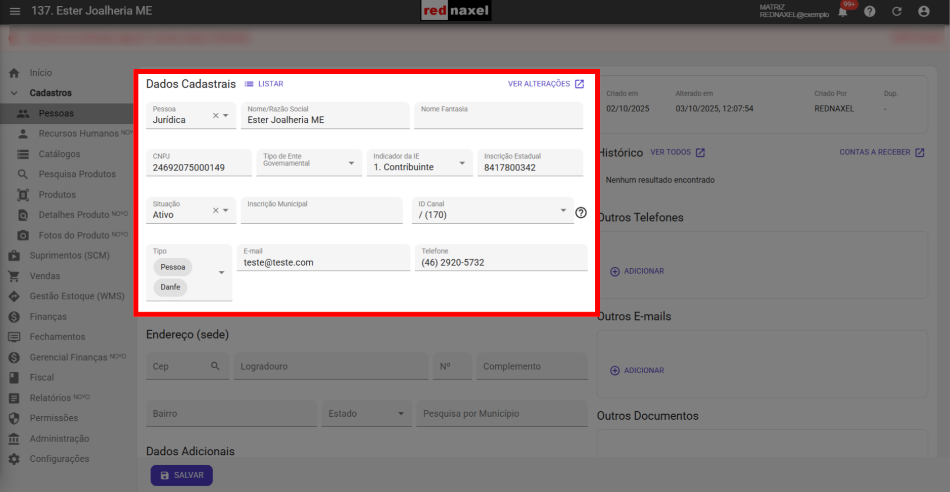 Visão: 'Dados Cadastrais Preenchidos'