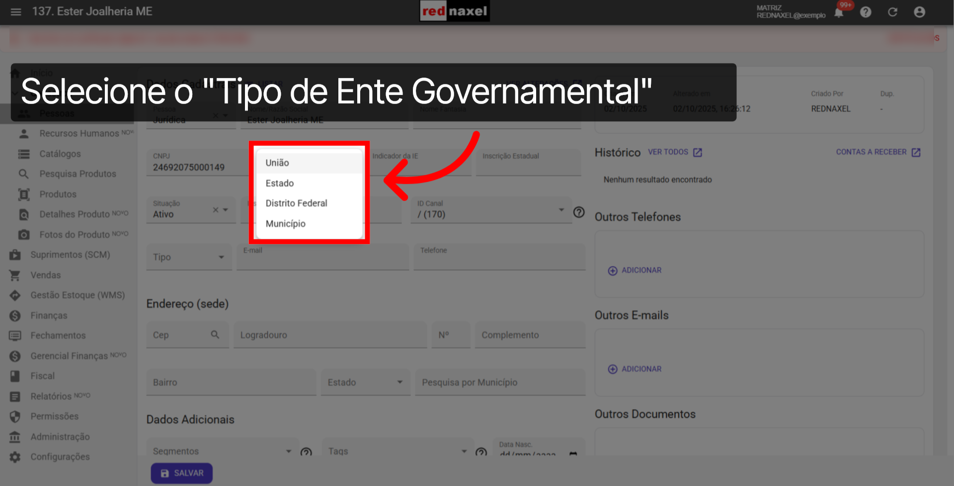 Opções: 'Tipo de Ente Governamental'