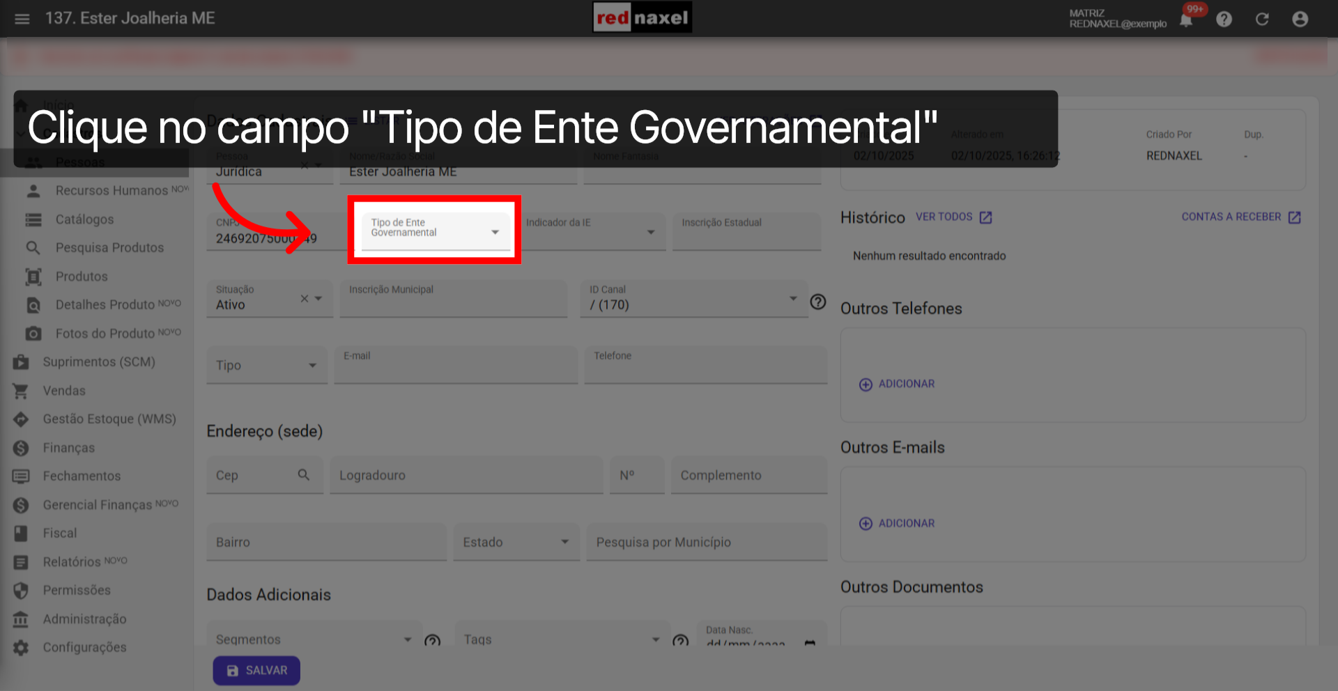 Campo 'Tipo de Ente Governamental'