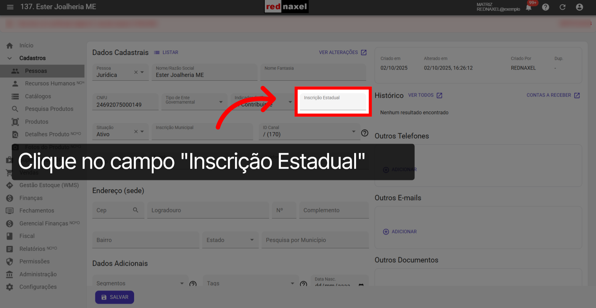 Campo: 'Inscrição Estadual'