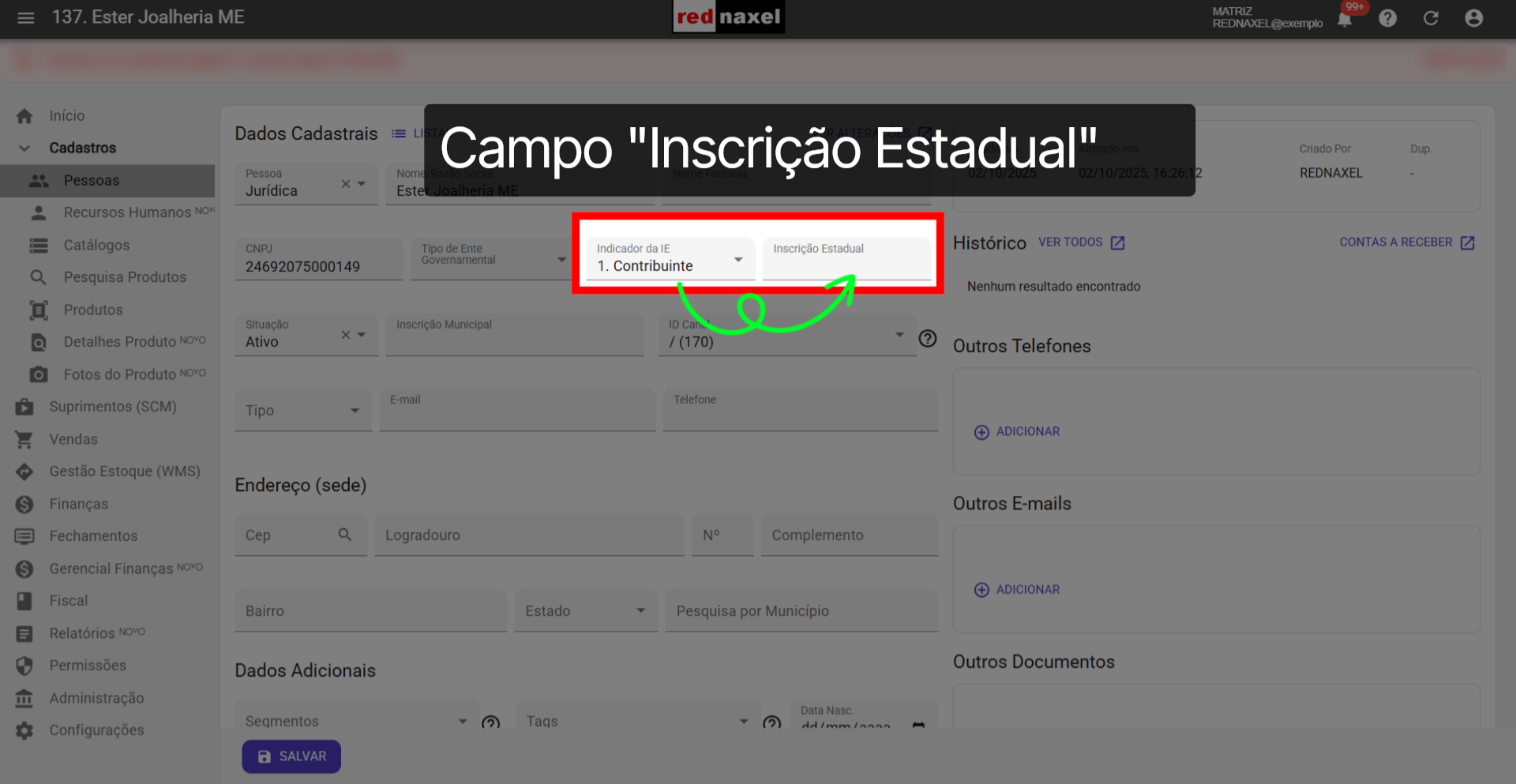 Descrição do Campo: 'Inscrição Estadual'