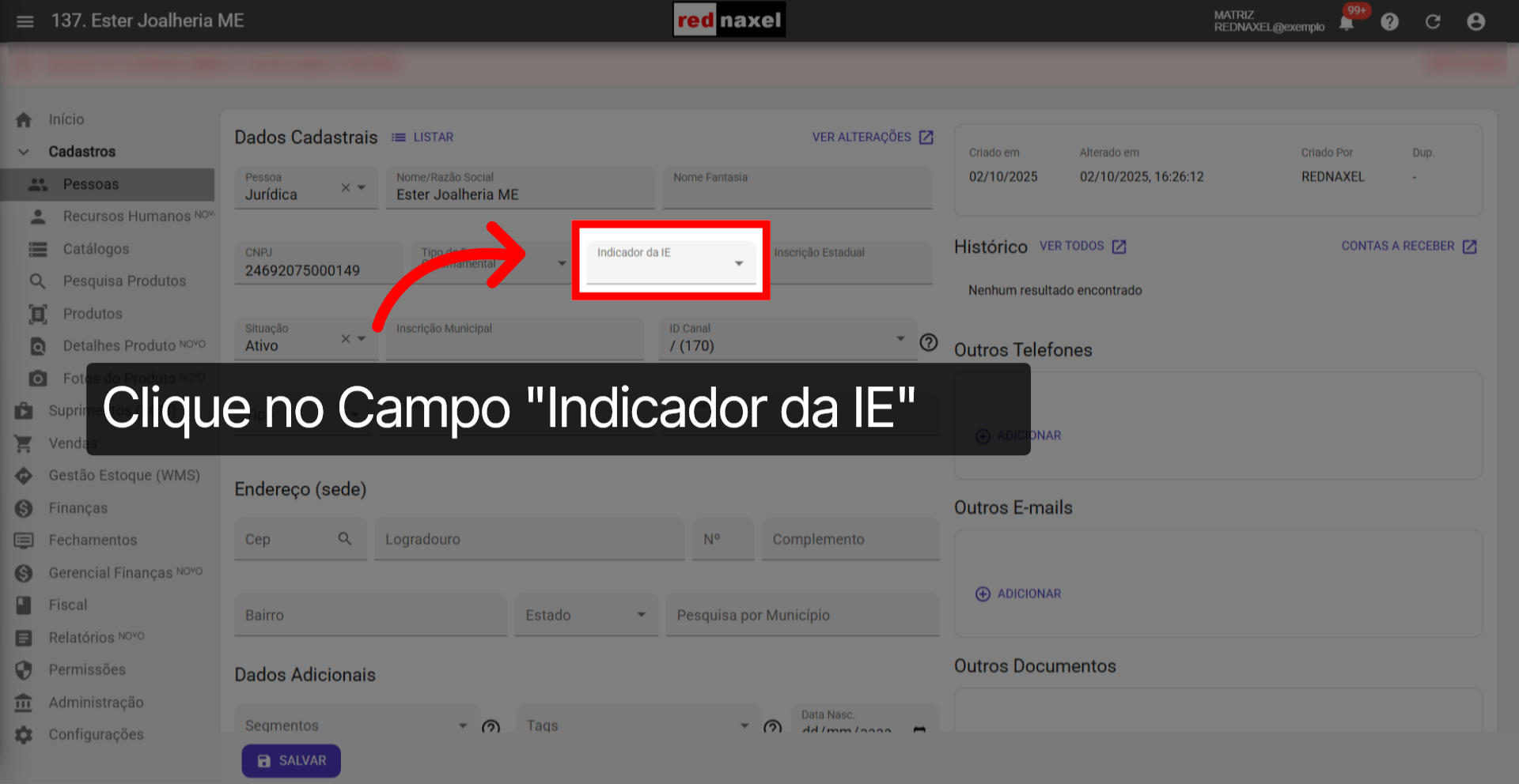 Campo: 'Indicador da IE'