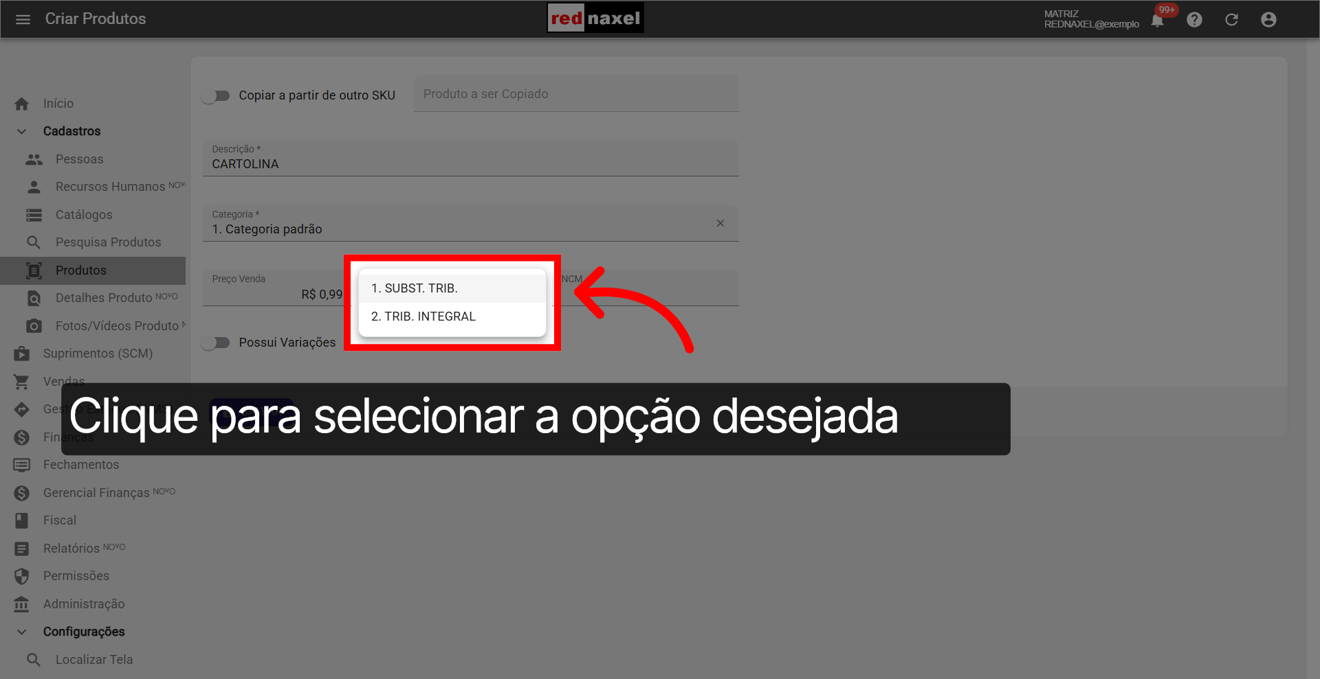 Opções: 'Classes Fiscais'