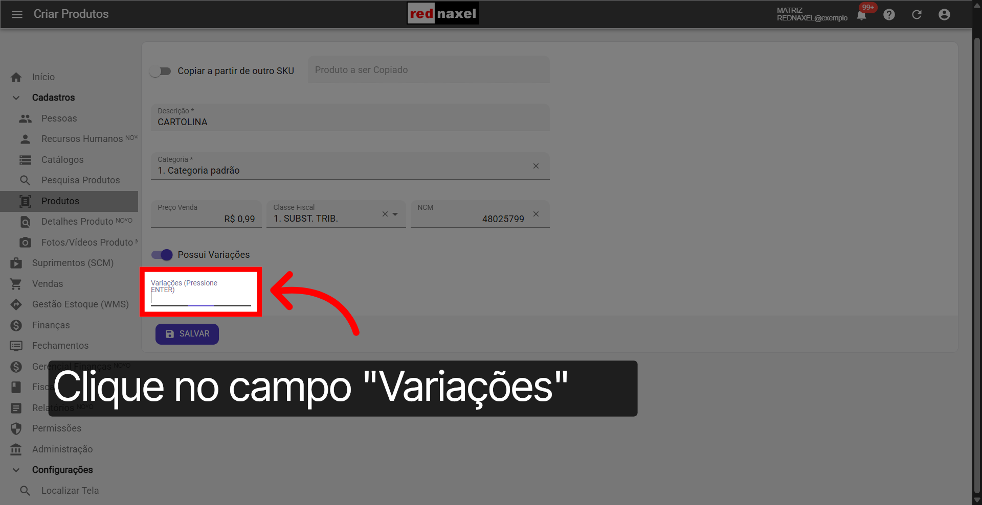Campo: 'Variações'