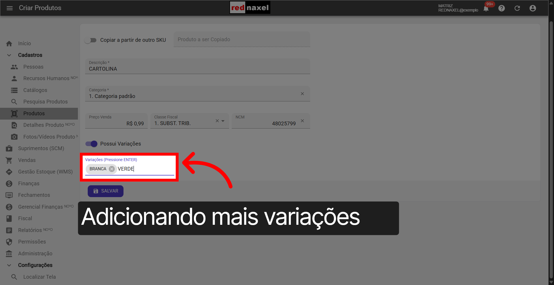 Adicionar Mais Variações