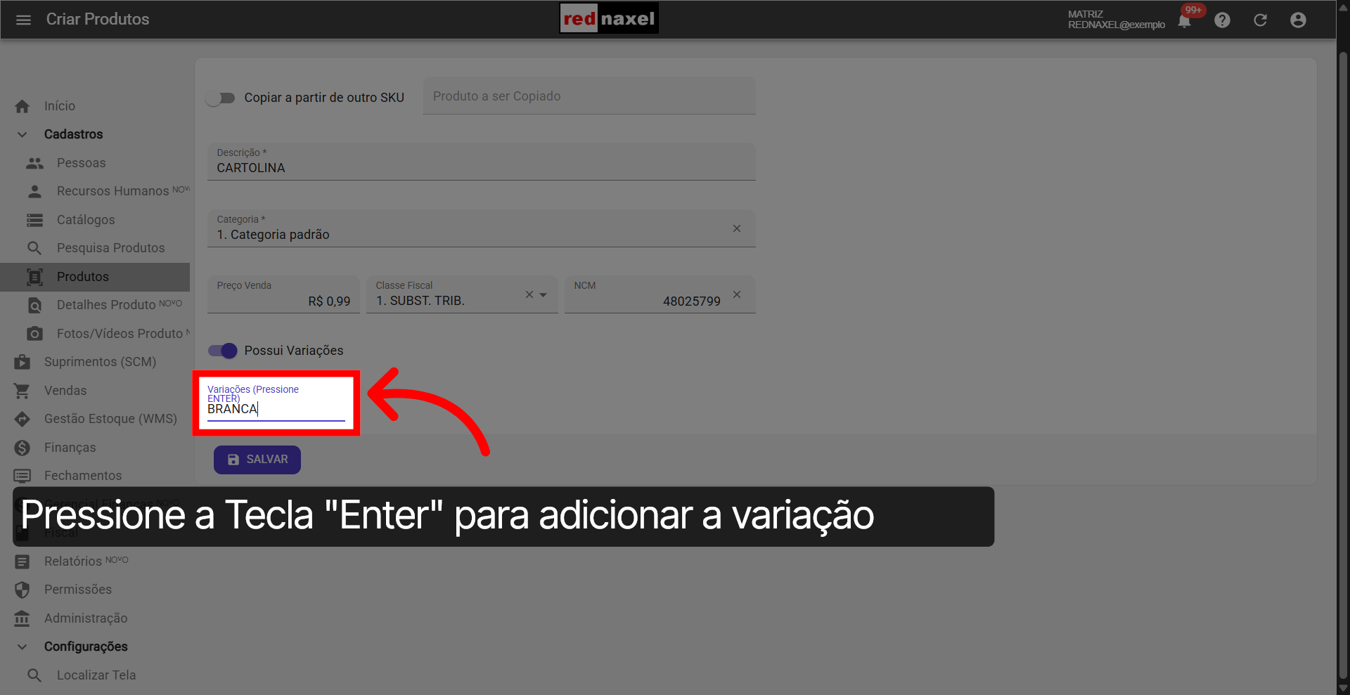 Adicionar Variação