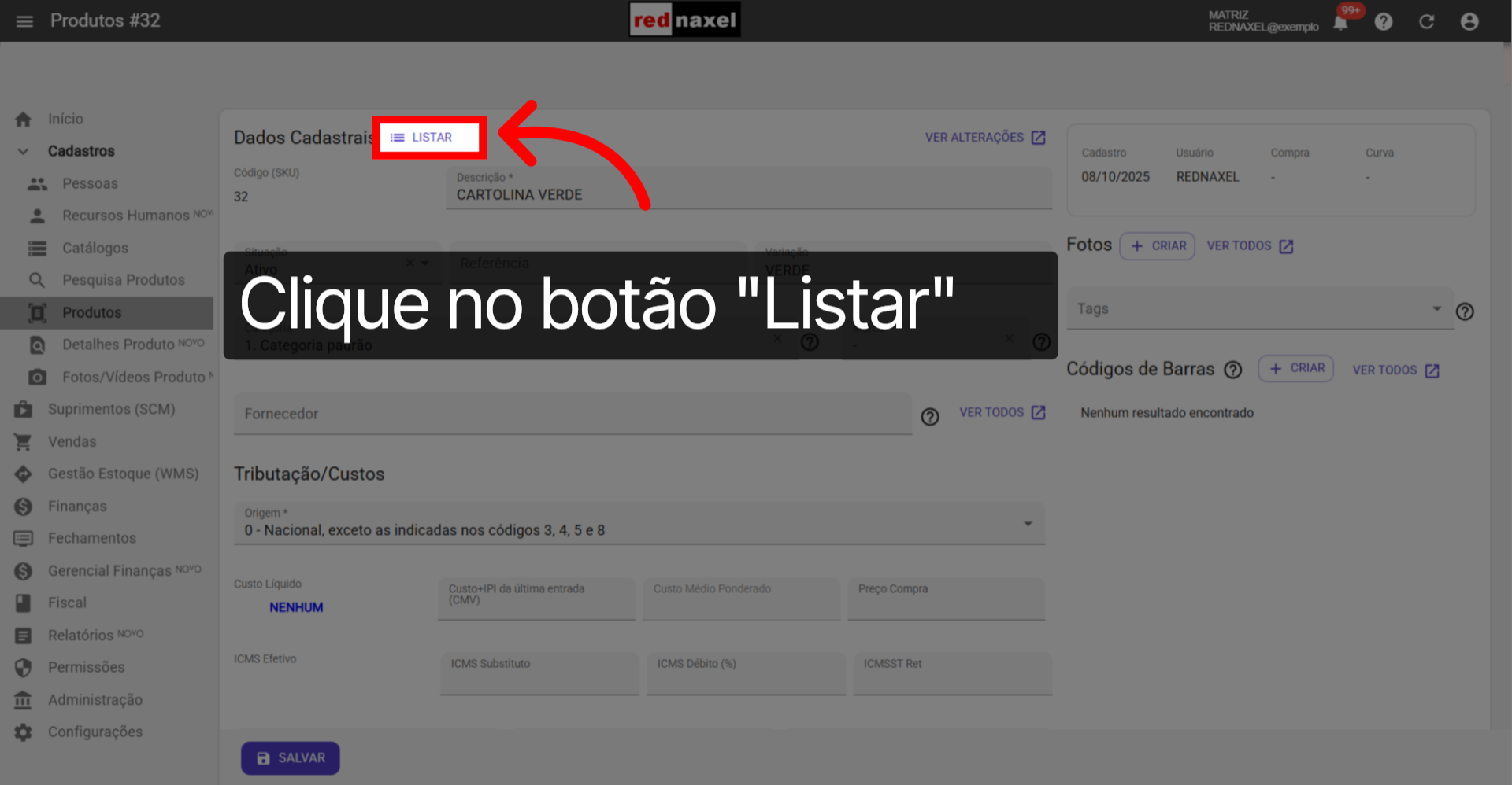 Botão: 'Listar'
