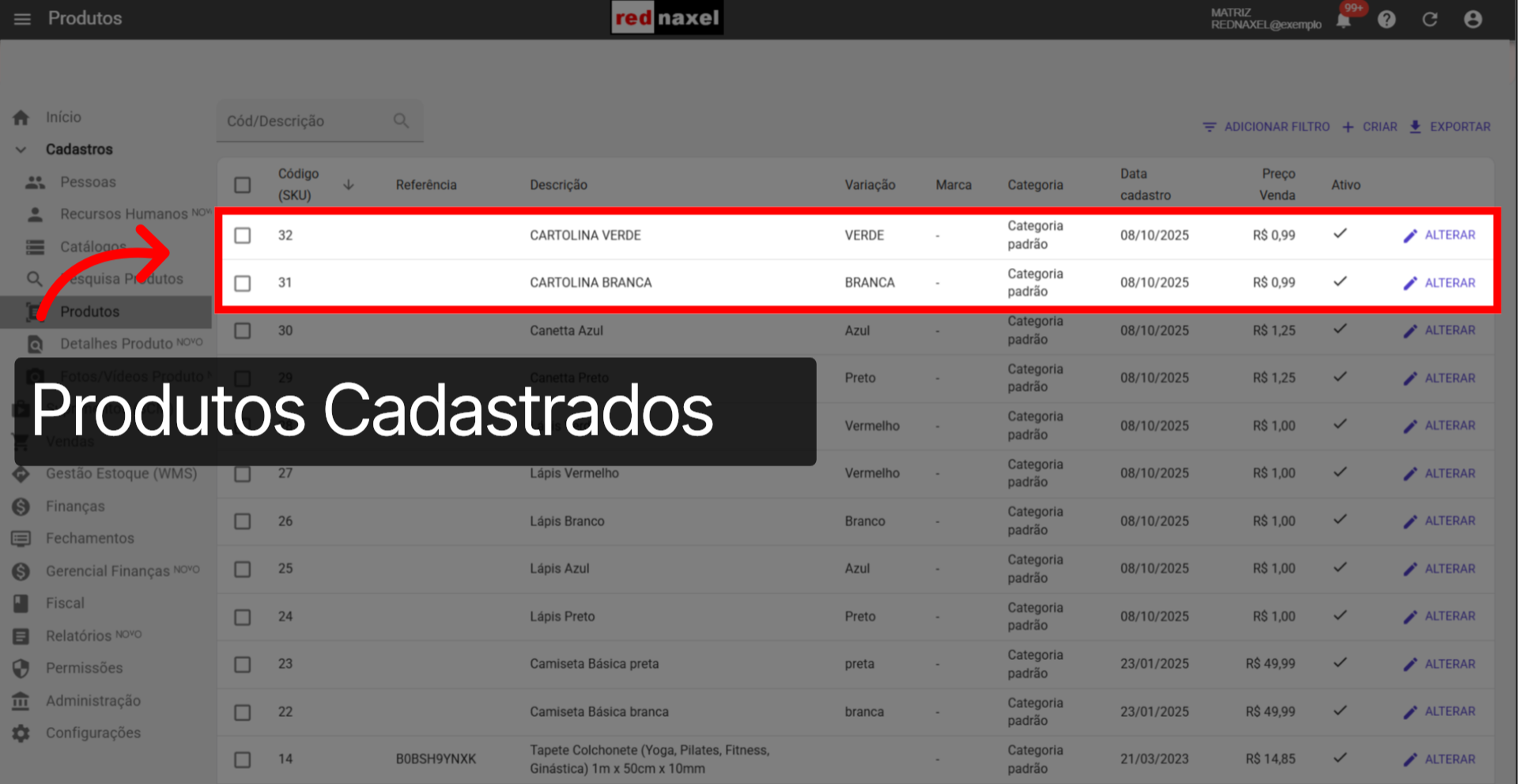 Produtos Cadastrados