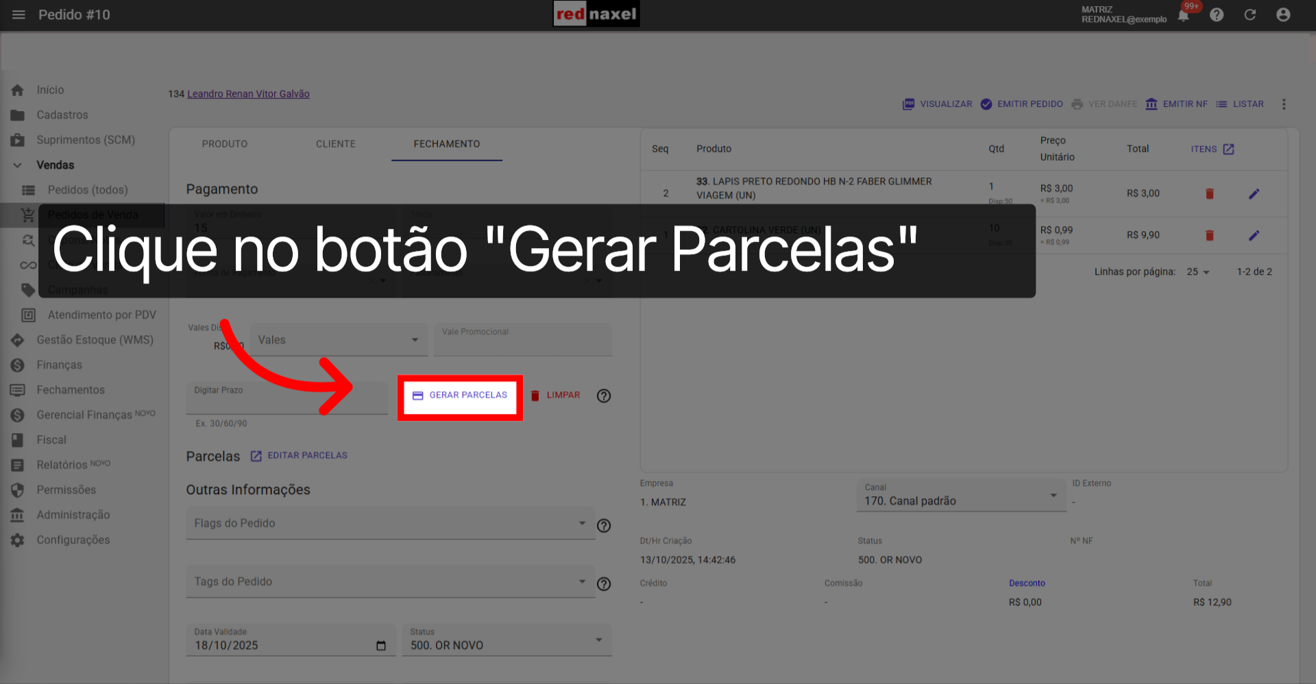 Botão: 'Gerar Parcelas'