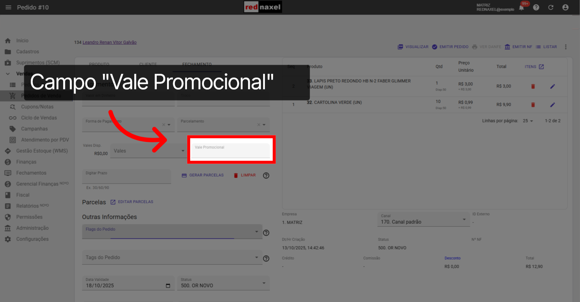 Campo: 'Vale Promocional'