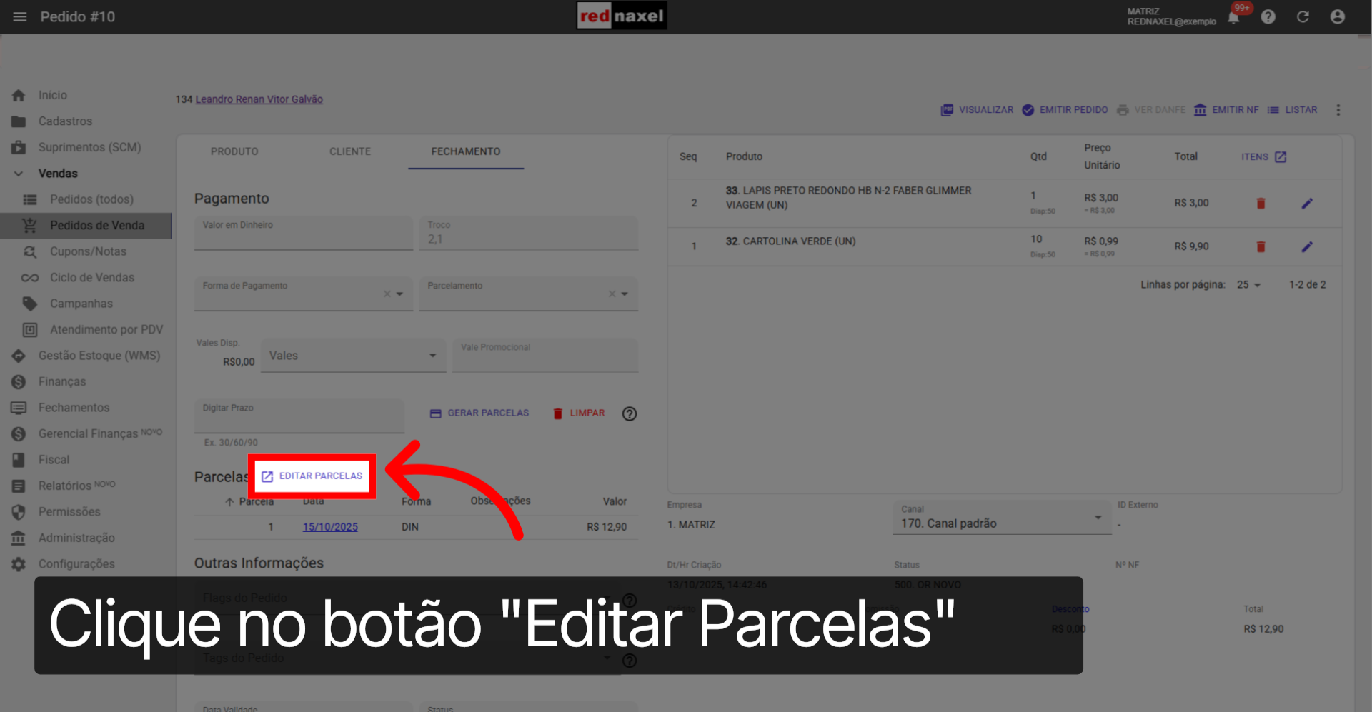 Botão: 'Editar Parcelas'