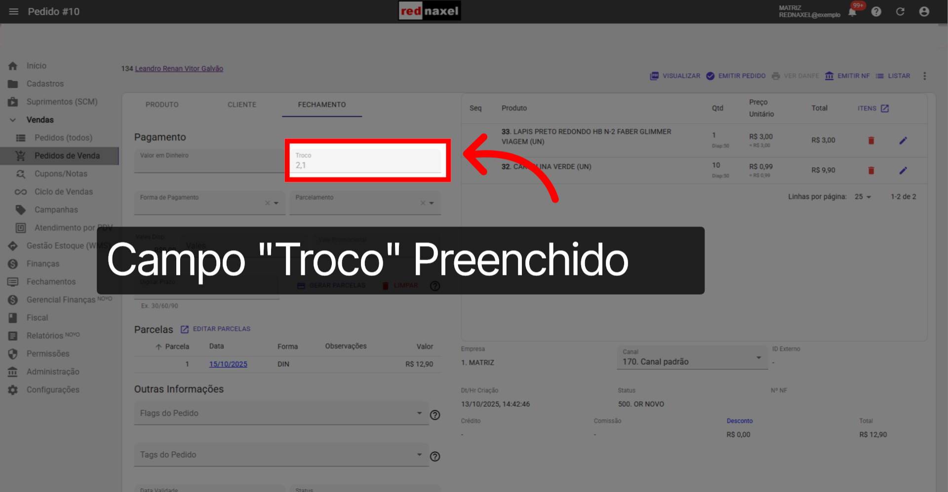 Informação: 'Troco'