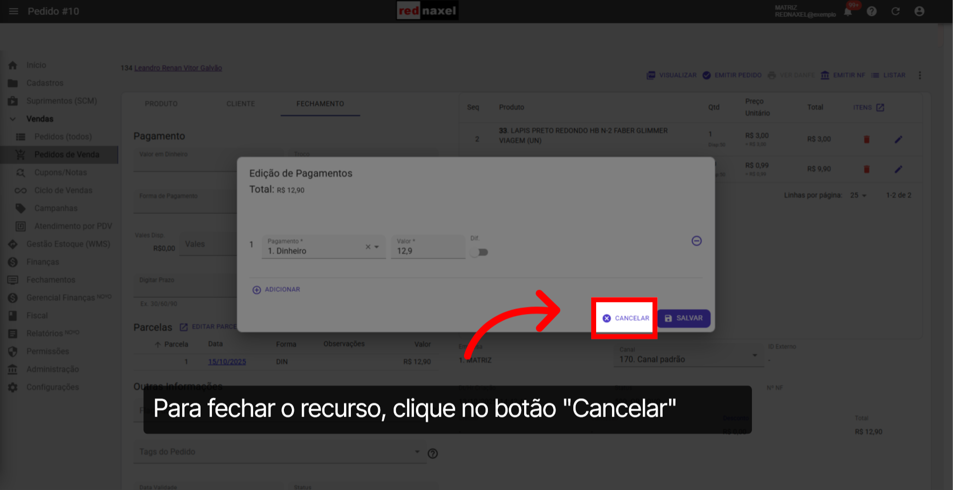 Fechar o Recurso: 'Edição de Pagamentos'