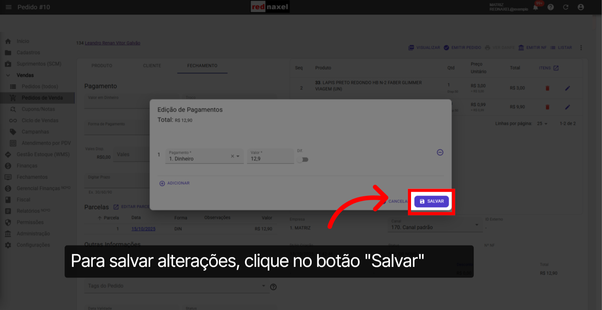 Salvar Alterações: 'Edição de Pagamentos'