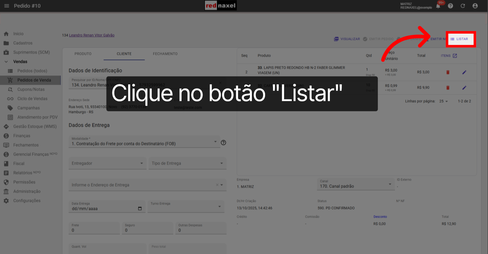Botão: 'Listar'