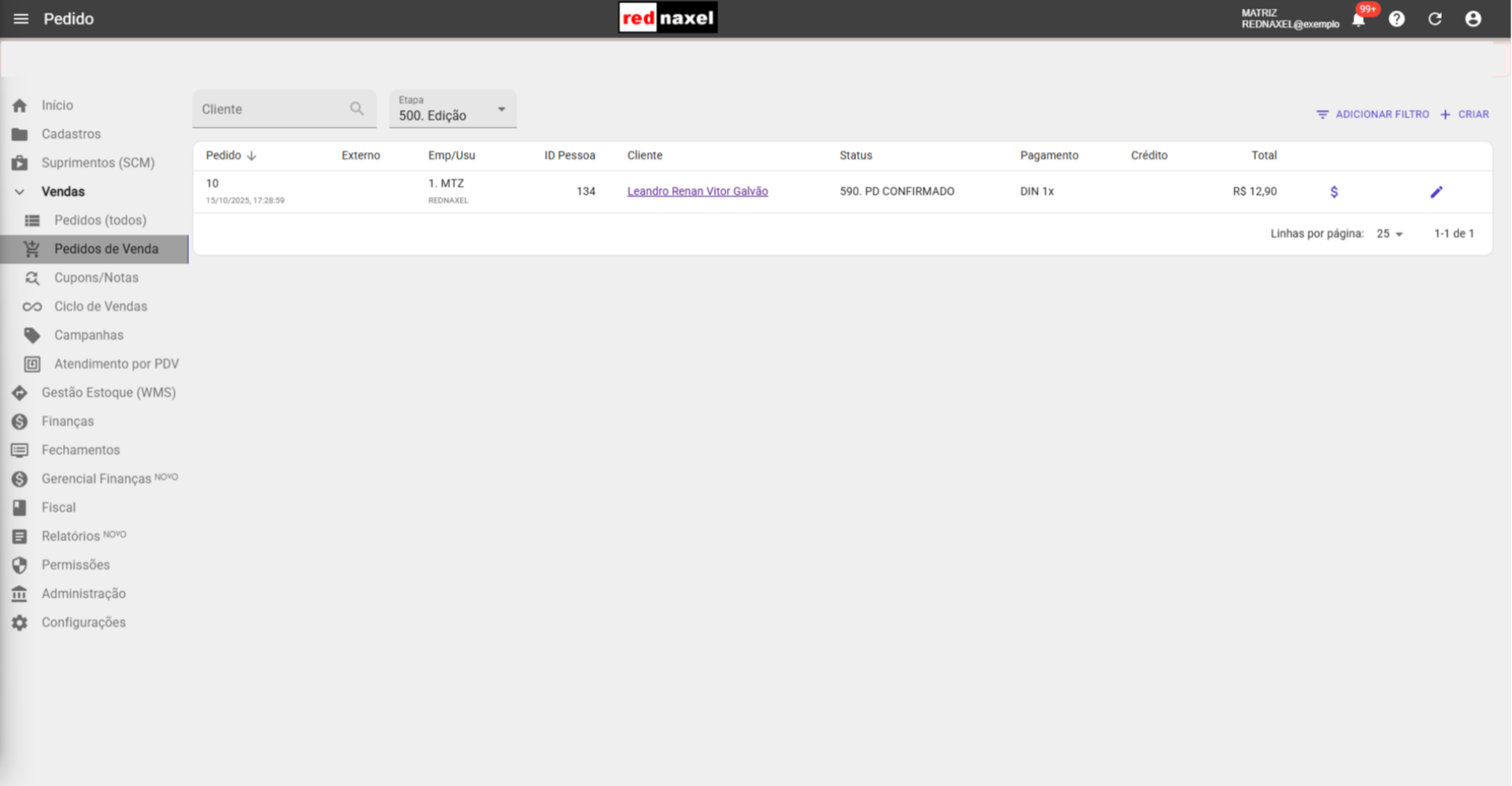 Visão Final da Tela: 'Pedidos de Venda'