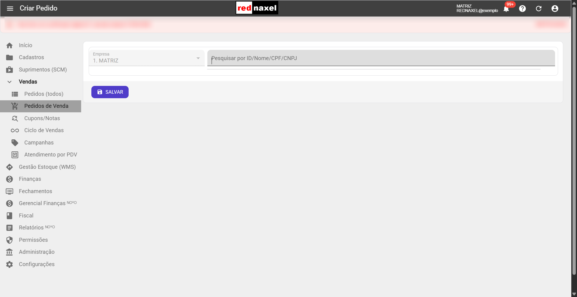 Tela: 'Criar Pedido'