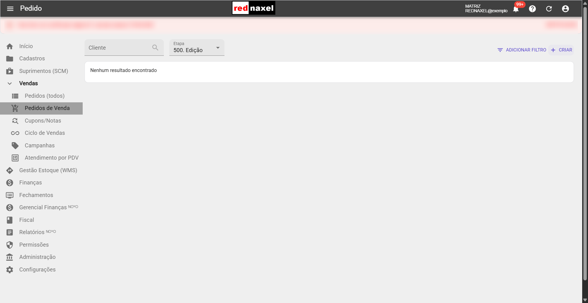 Tela: 'Pedidos de Venda'