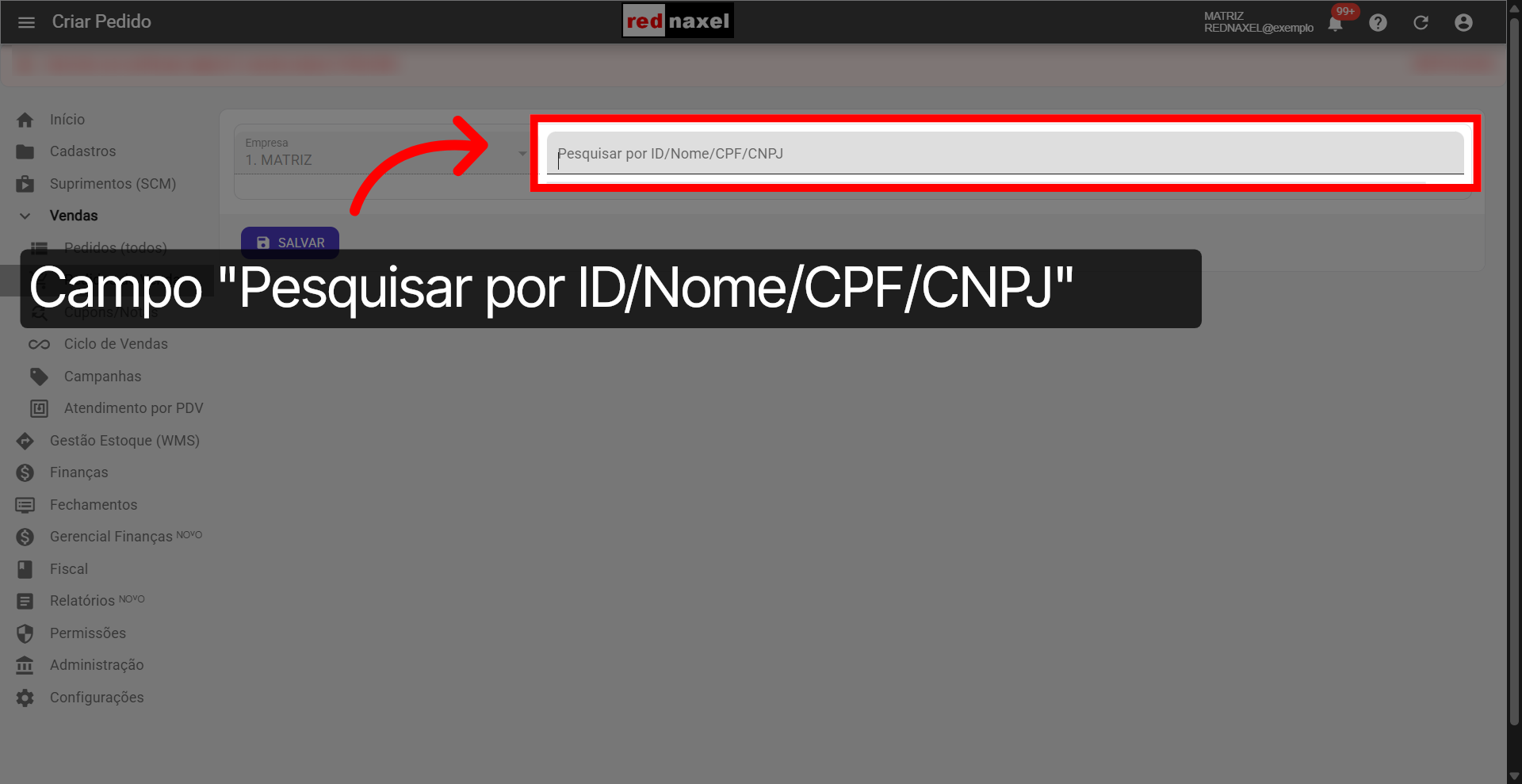 Campo: 'Pesquisar por ID/Nome/CPF/CNPJ'