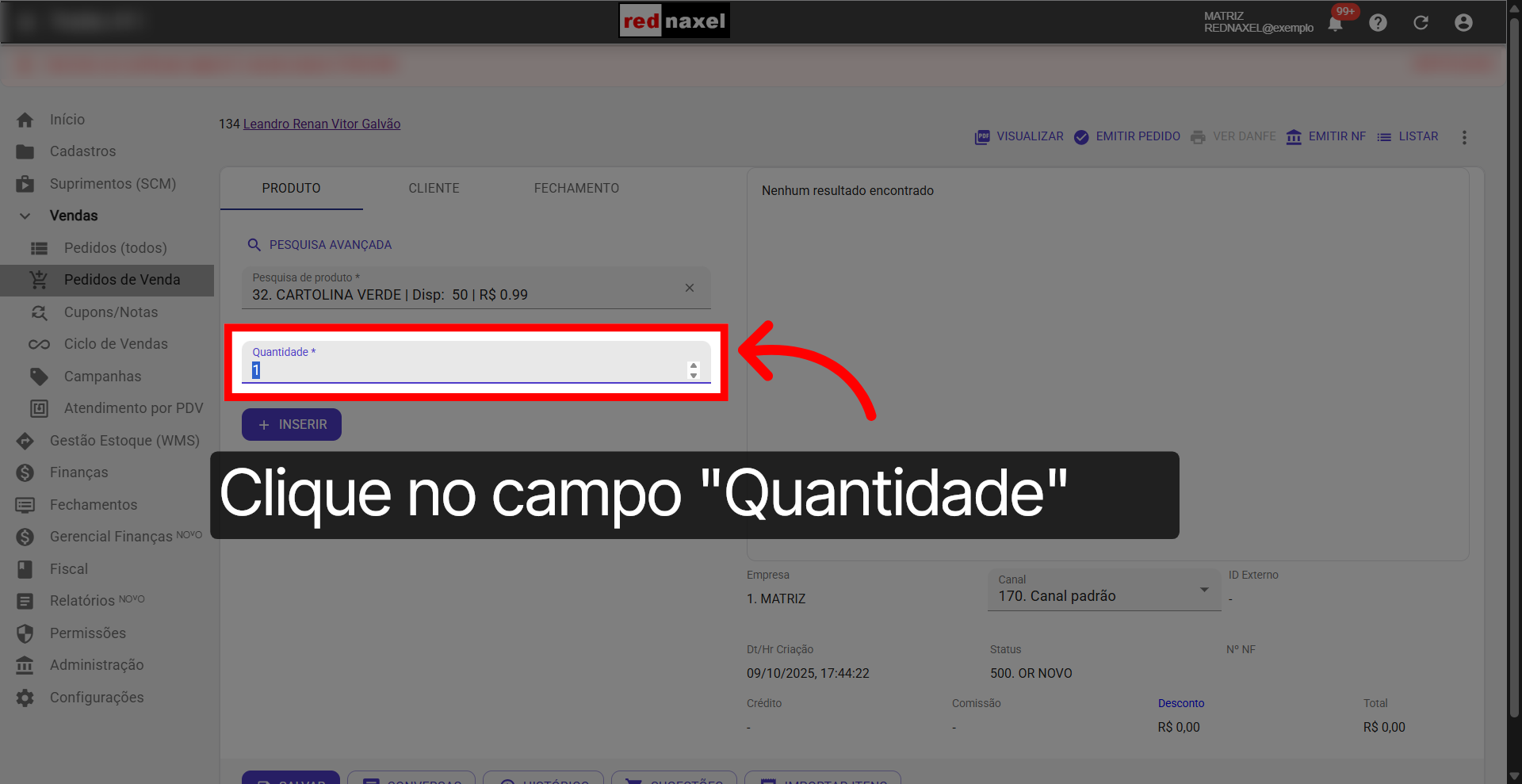 Selecionar Campo Quantidade