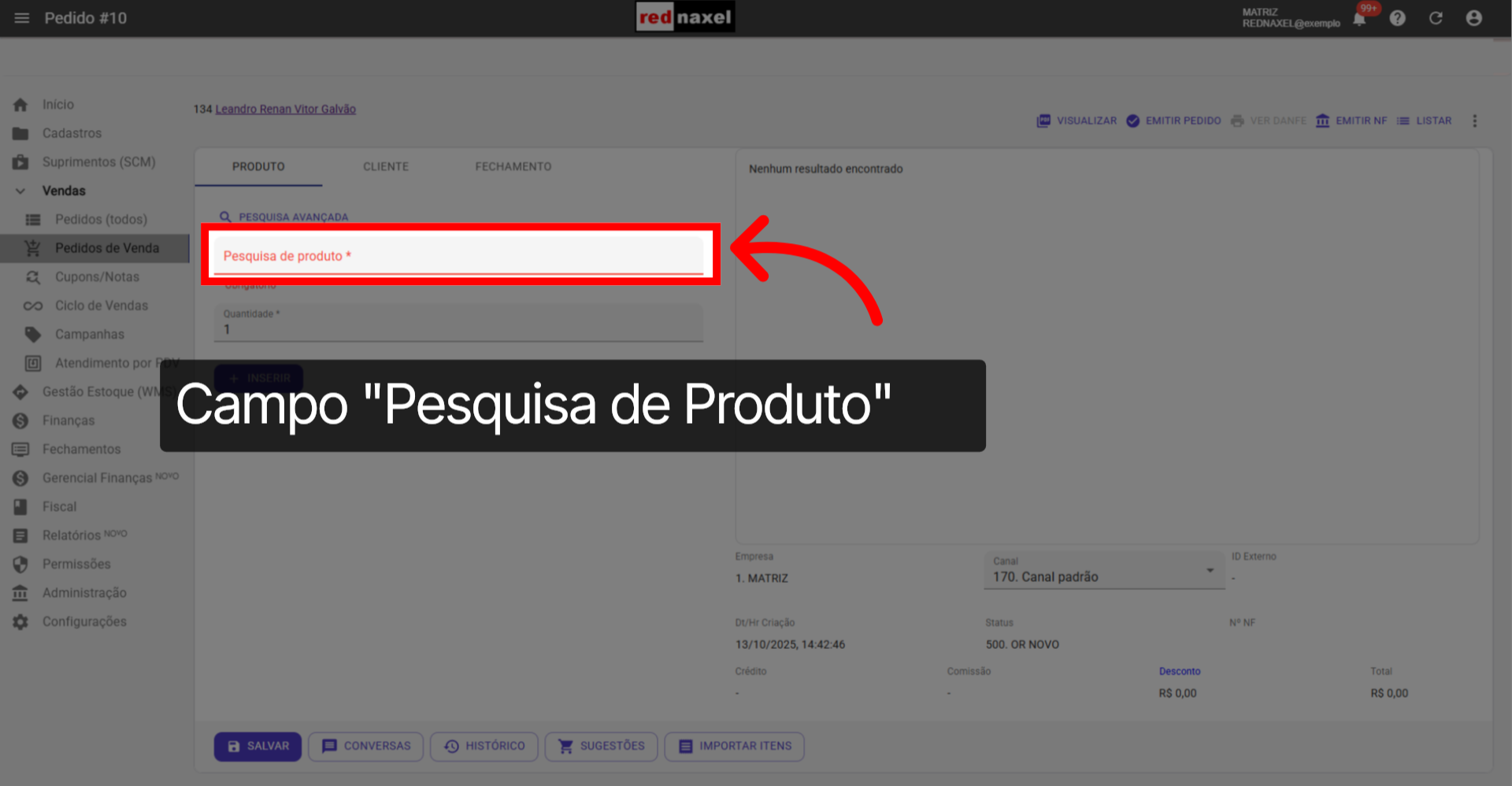 Campo: 'Pesquisa de Produto'