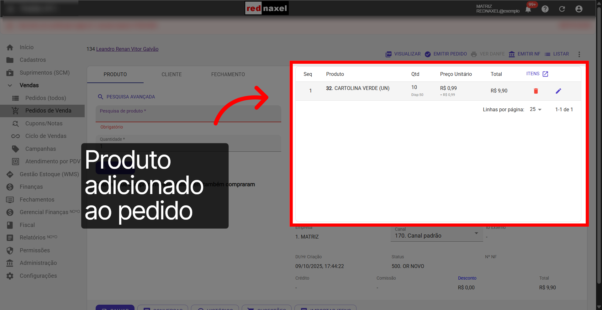 Área: 'Produtos Adicionados'