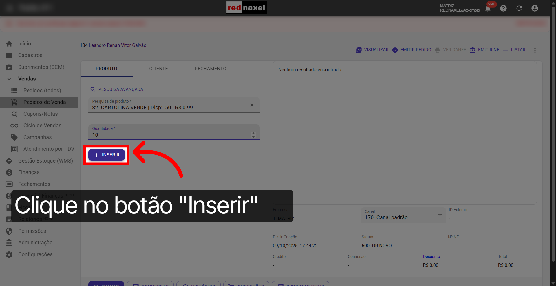 Botão: 'Inserir'