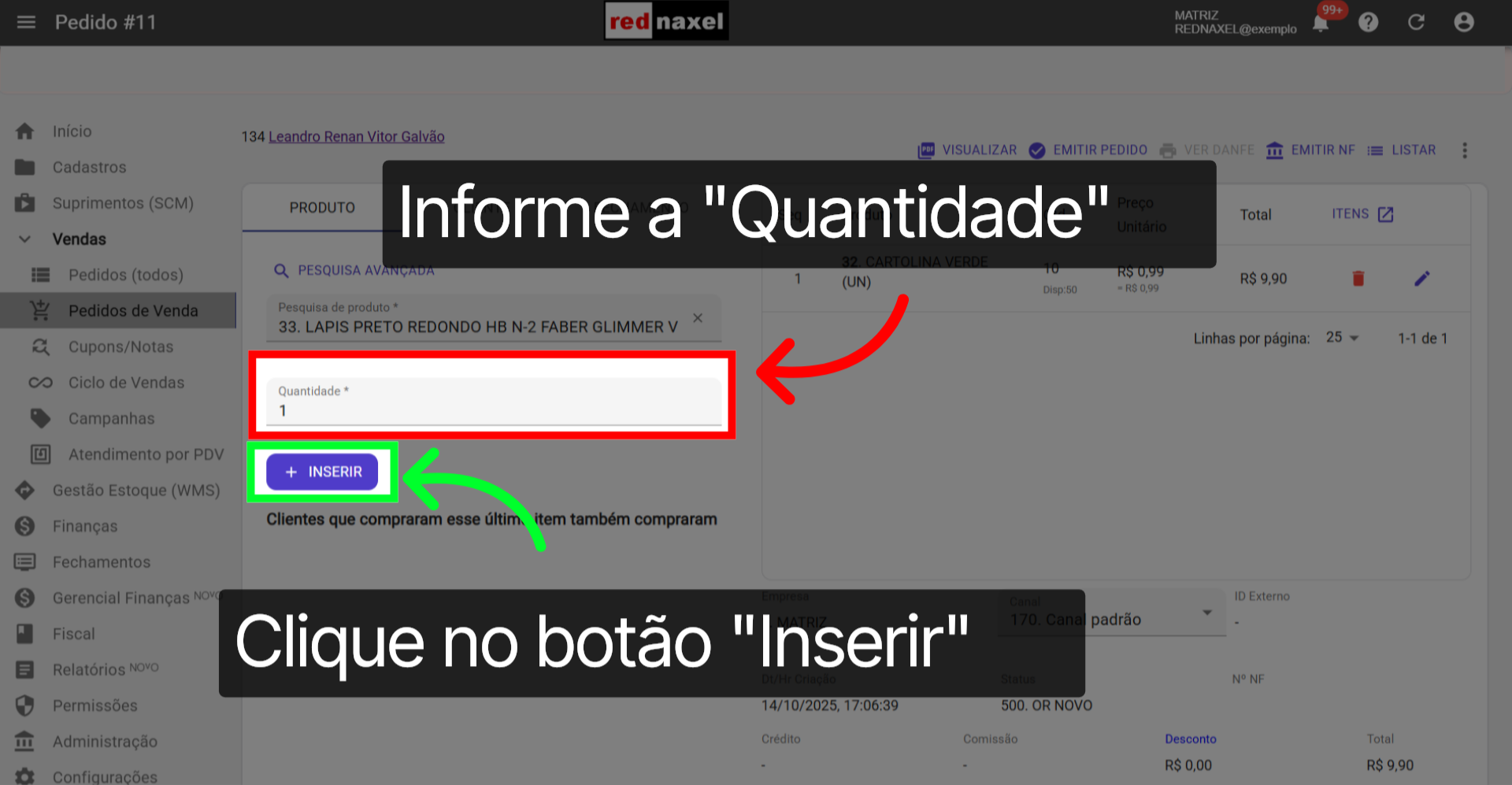 Inserir o Produto Adiconado