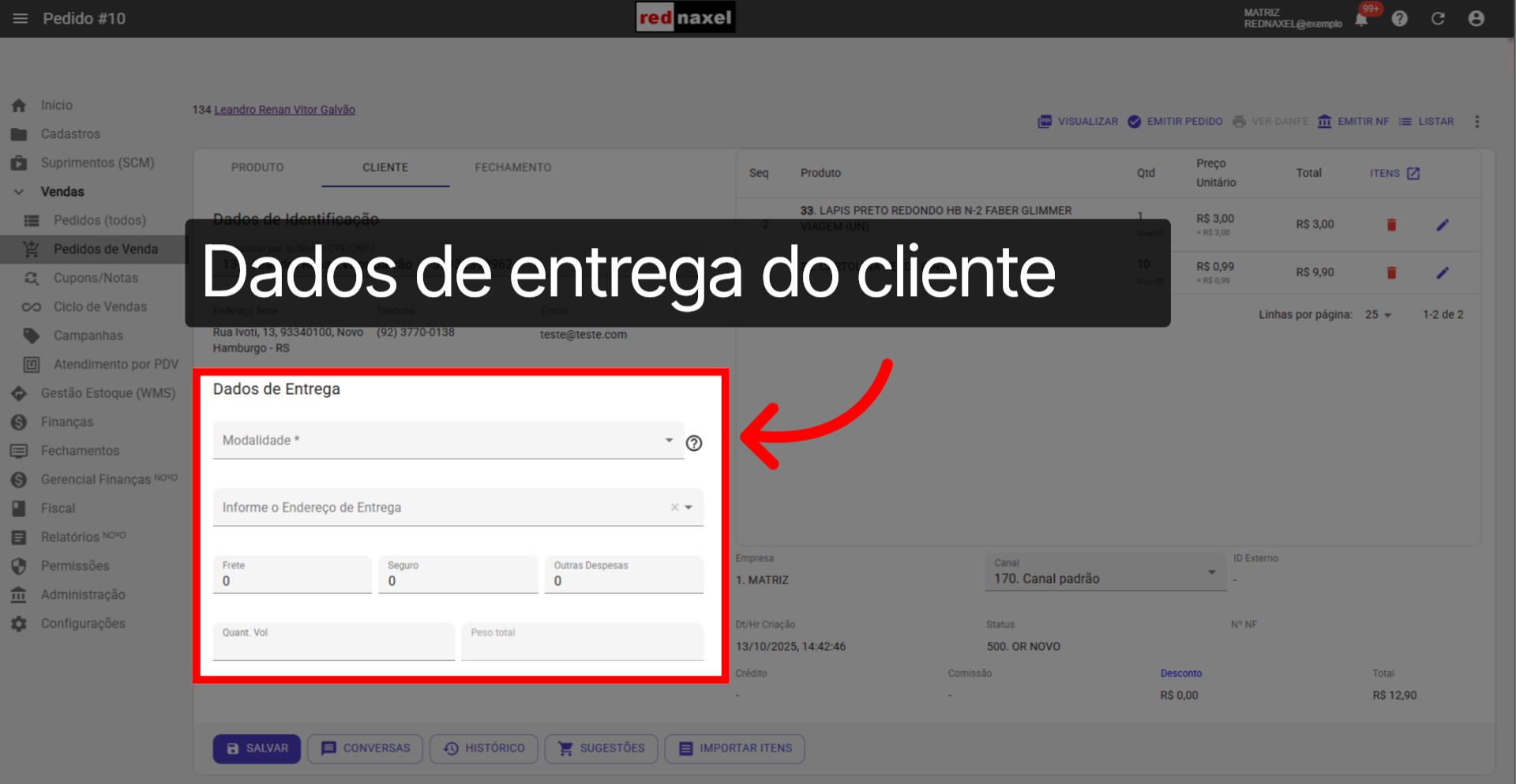 Área: 'Dados de Entrega'