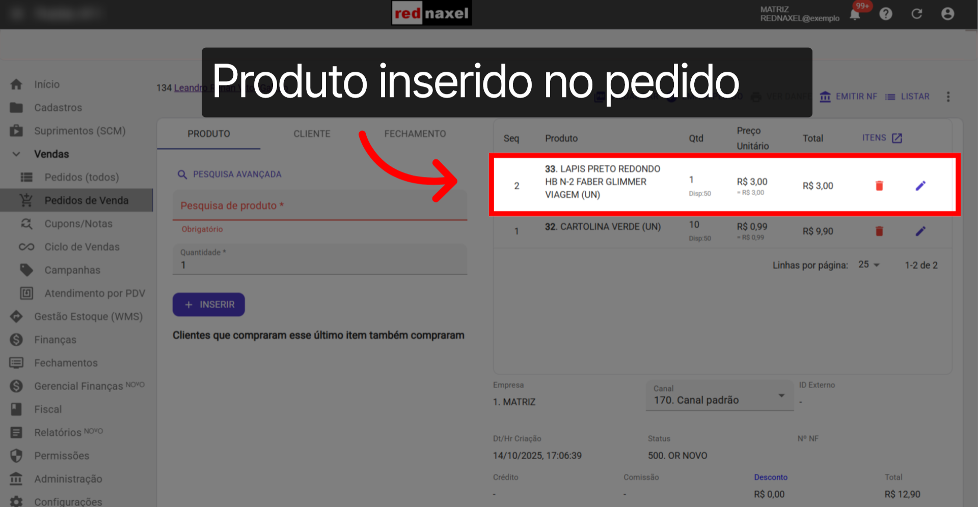 Produto Inserido no Pedido
