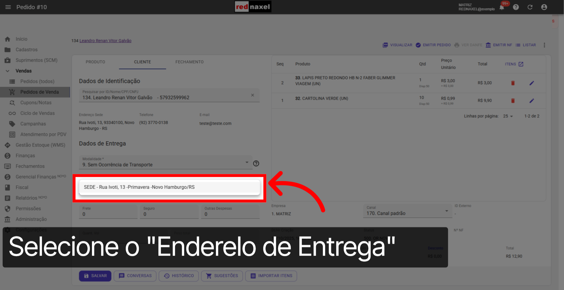 Selecionando o Endereço de Entrega