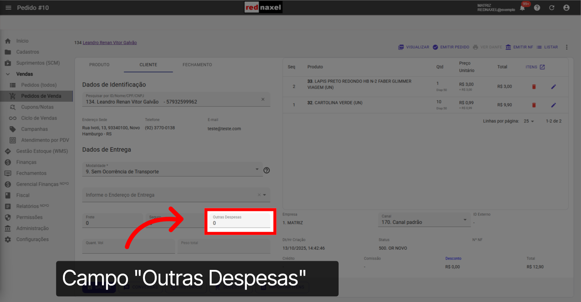 Campo: 'Outras Despesas'