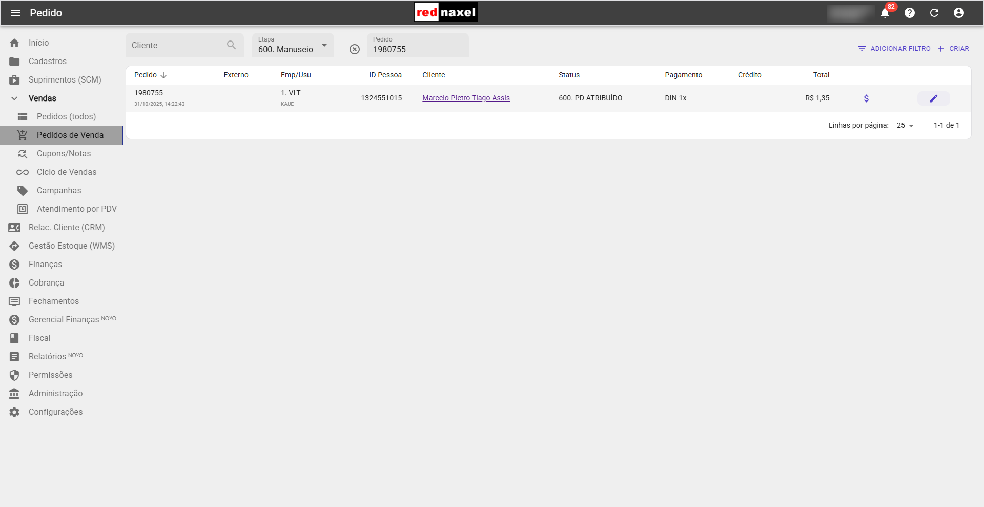 Tela: 'Pedidos de Venda'