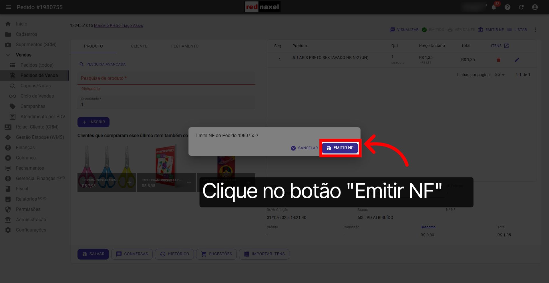 Caixa de diálogo: 'Emitir NF'