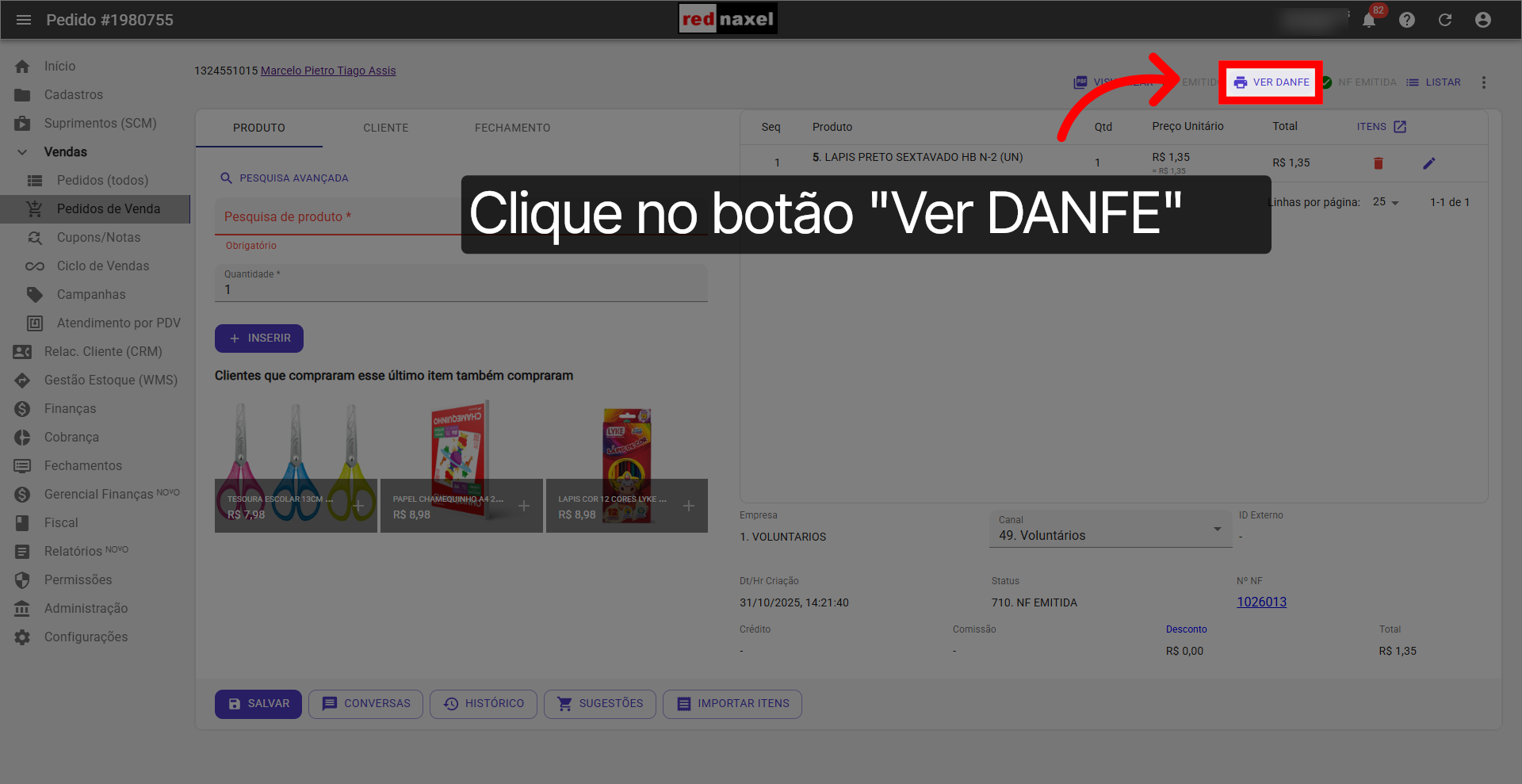 Botão: 'VER DANFE'