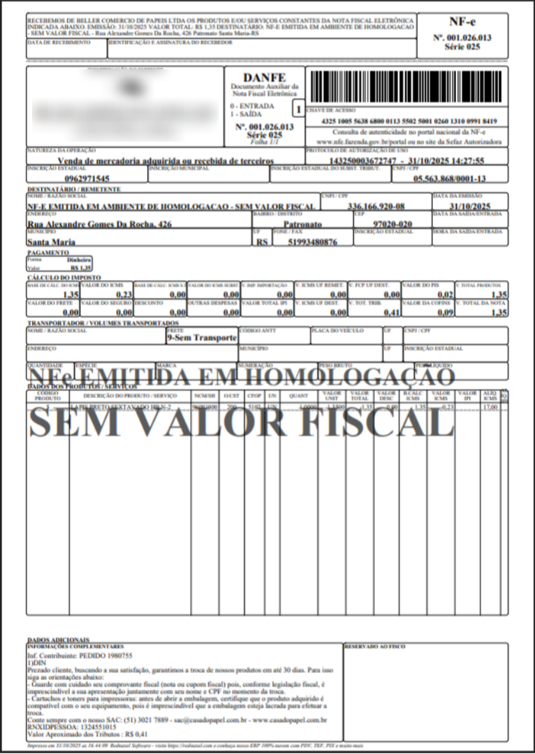 Visão: 'Nota Fiscal Emitida'