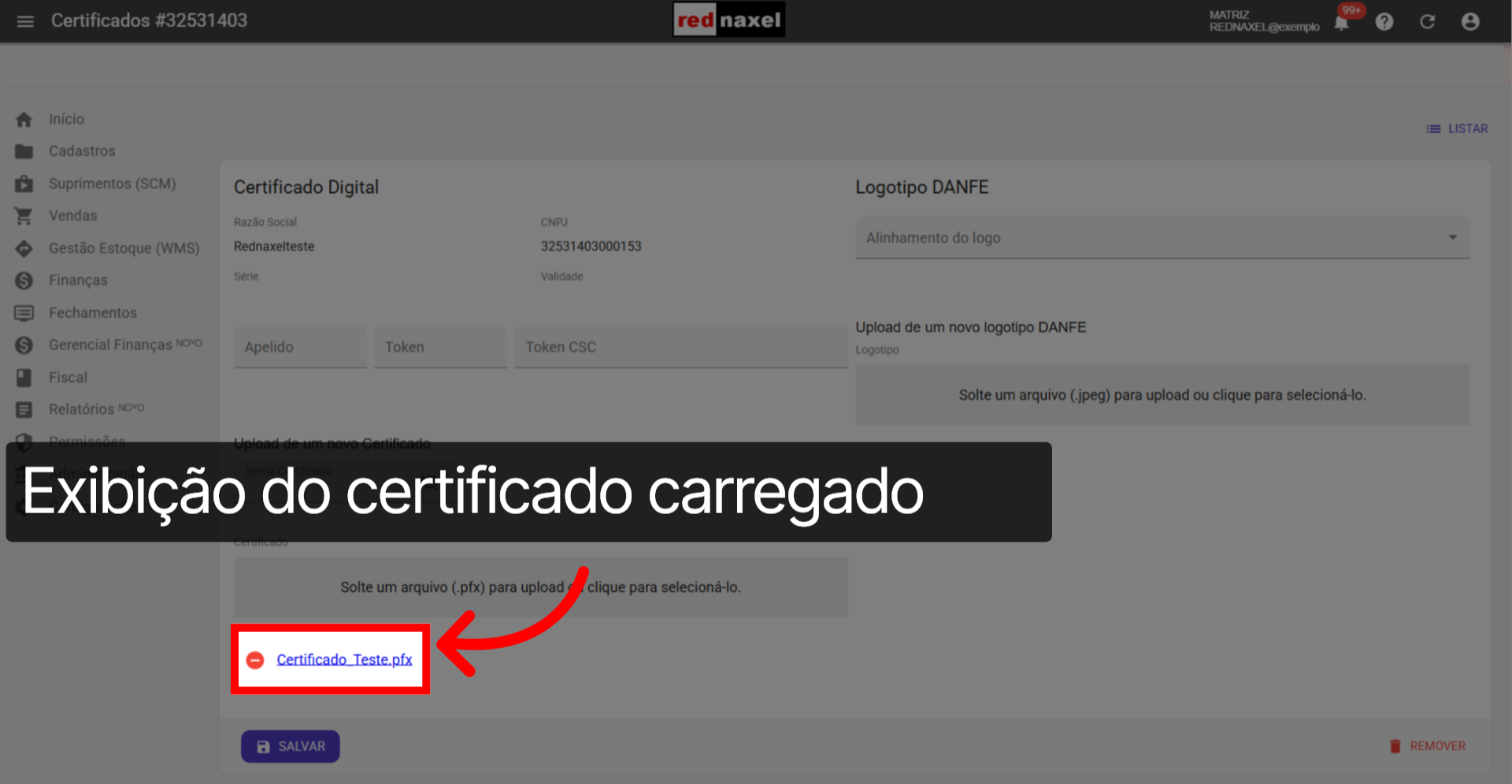 Exibição: 'Certificado Carregado'