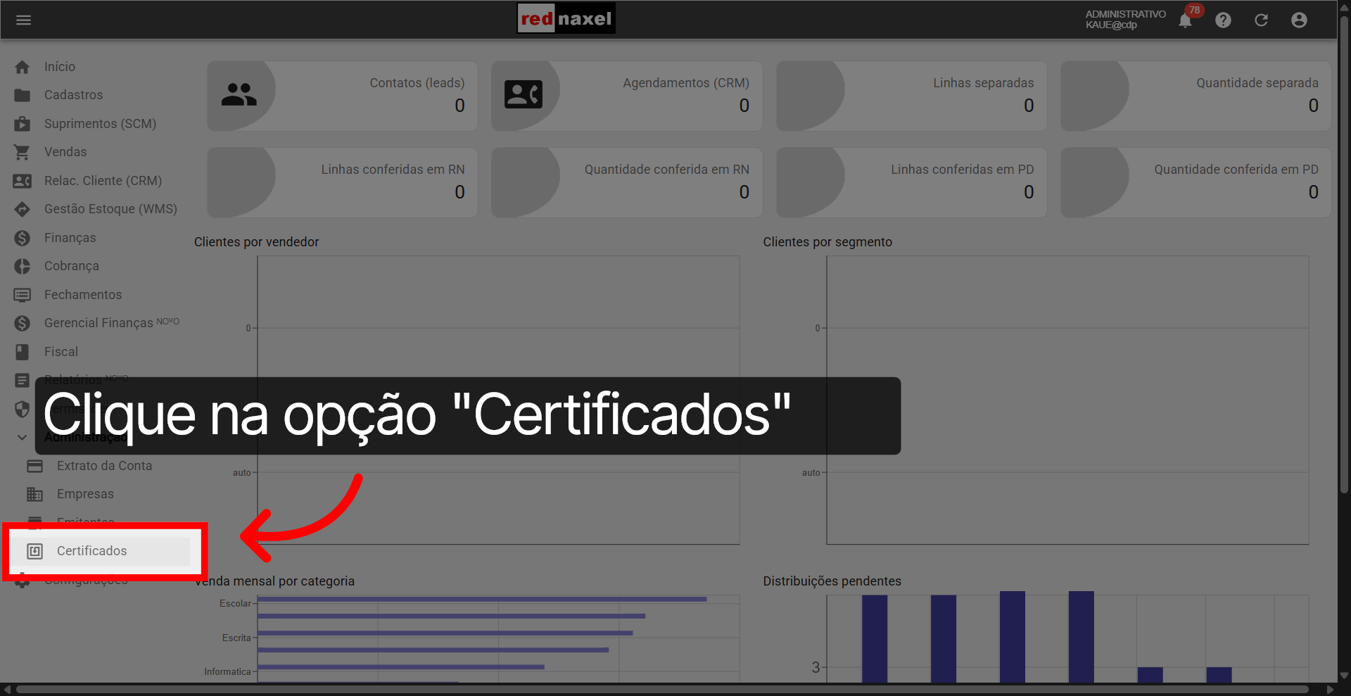 Opção: 'Certificados'