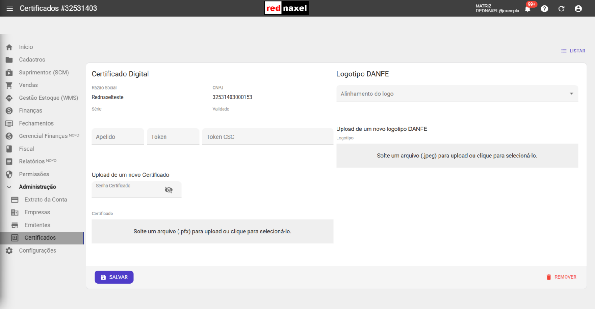 Tela: 'Configuração do Certificado'