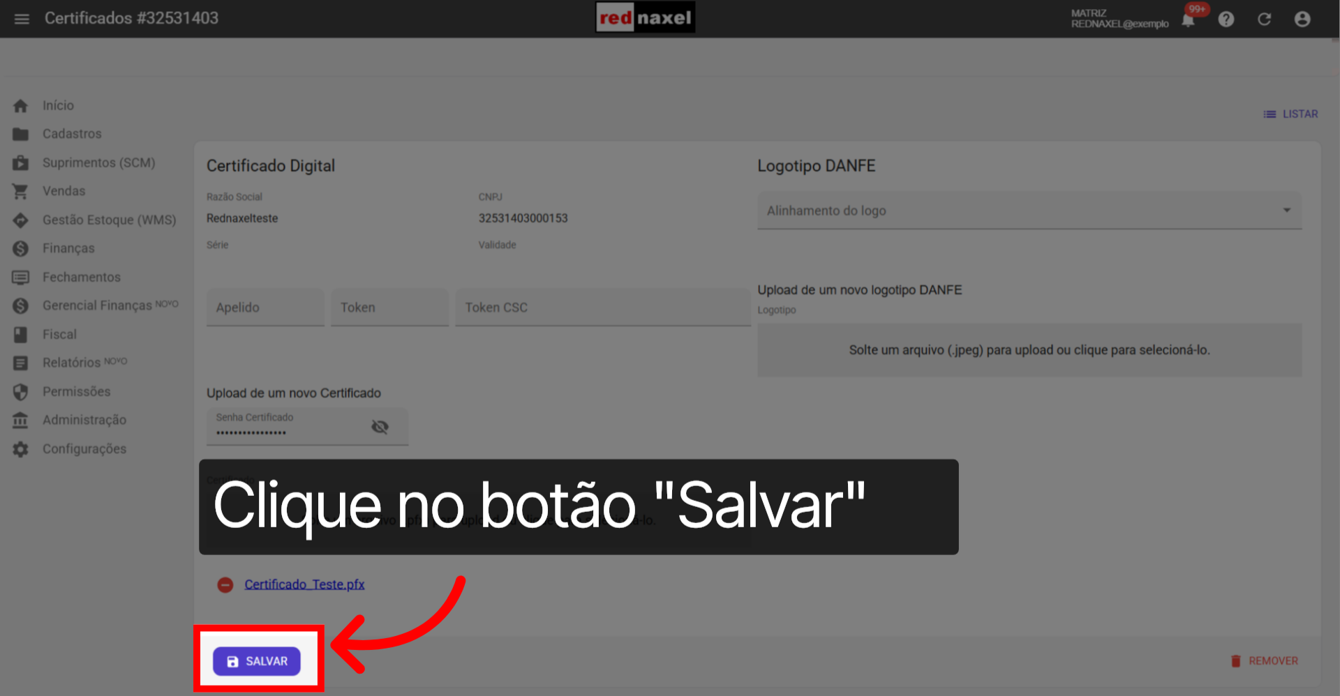 Clique no botão 'Salvar'