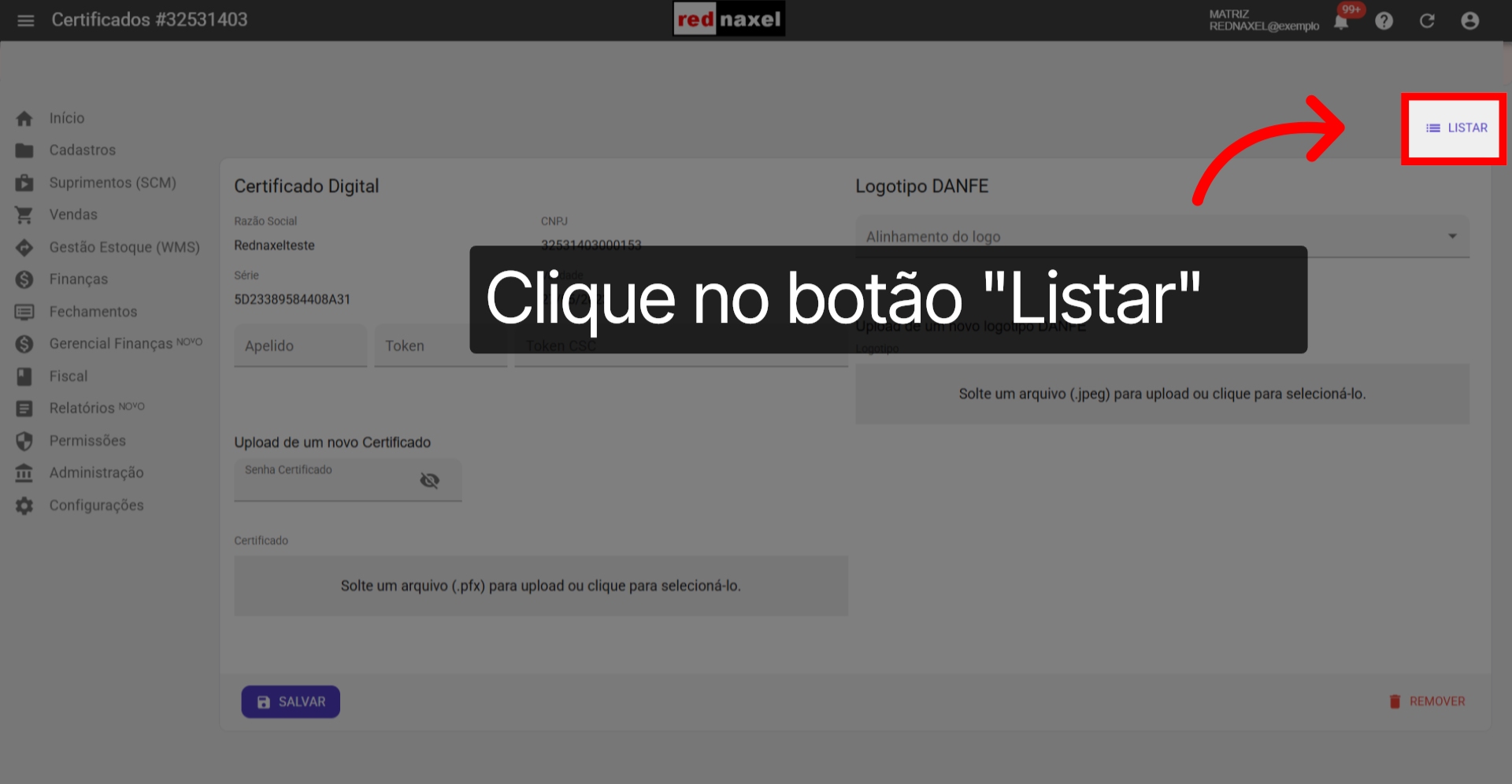 Botão: 'Listar'
