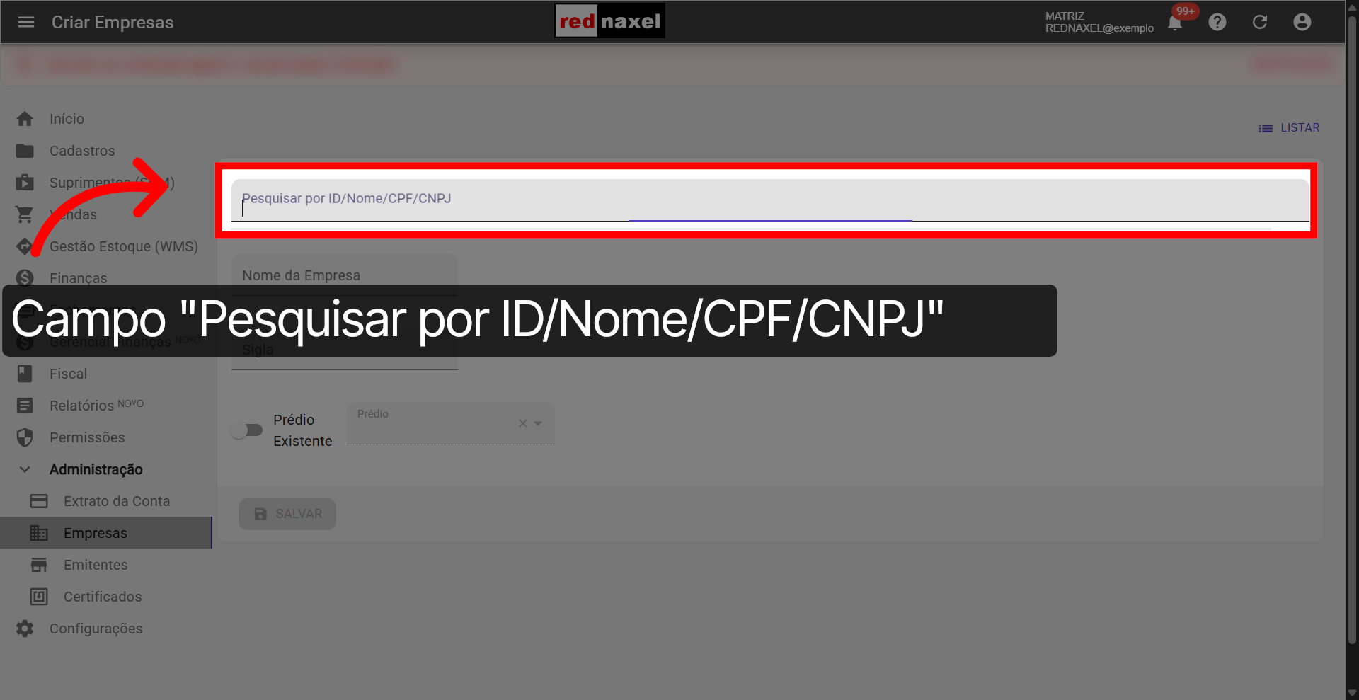 Campo: 'Pesquisar por ID/Nome/CPF/CNPJ'