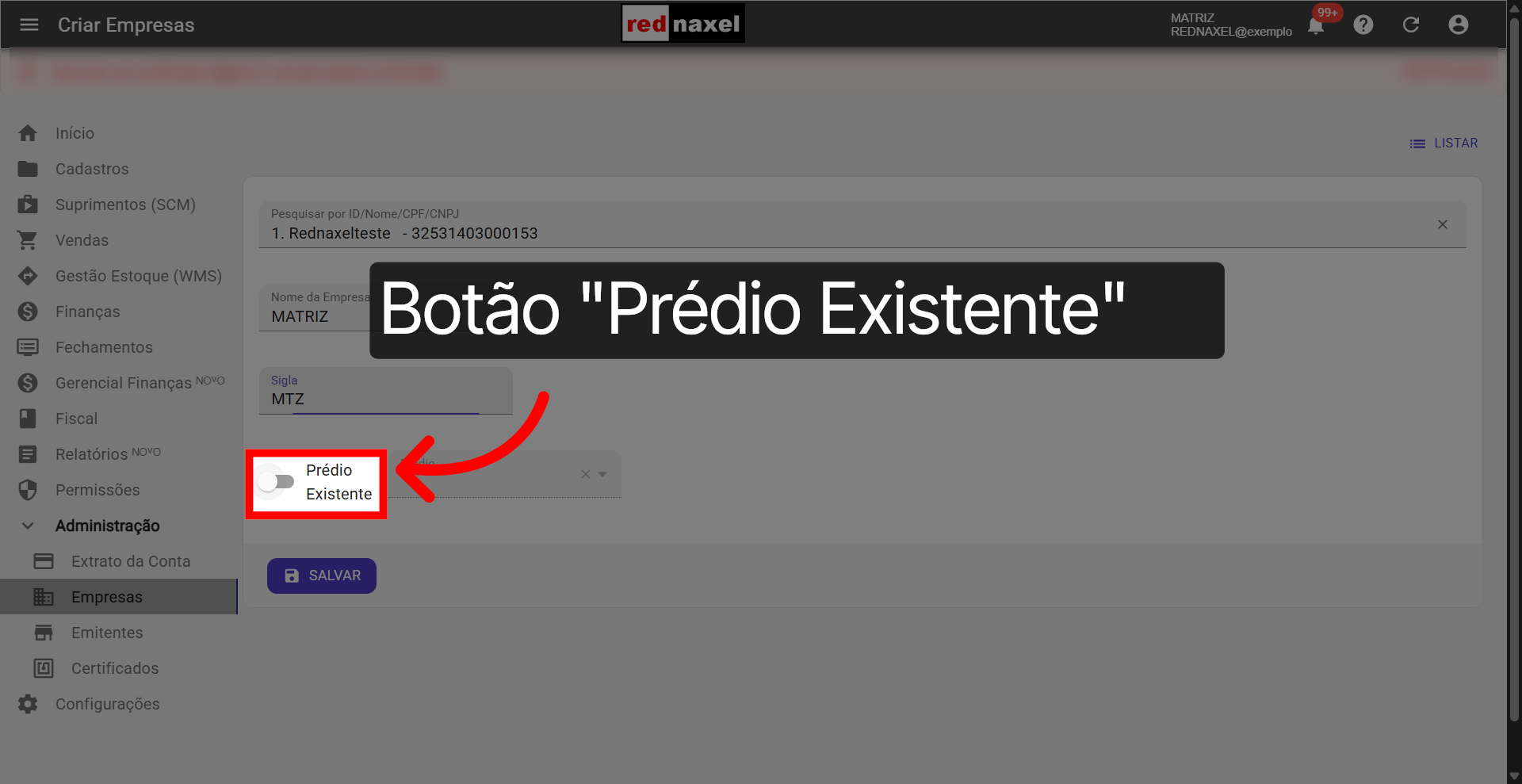 Botão: 'Prédio Existente'