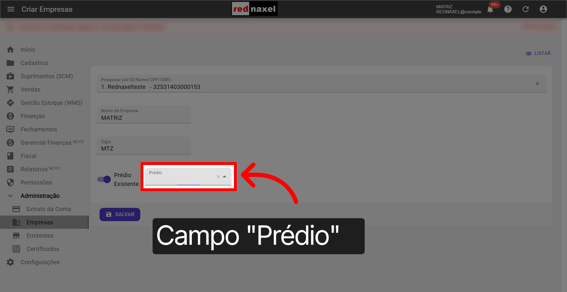 Campo: 'Prédio'