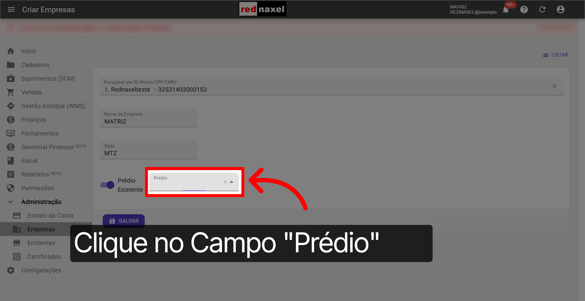 Campo: 'Prédio'