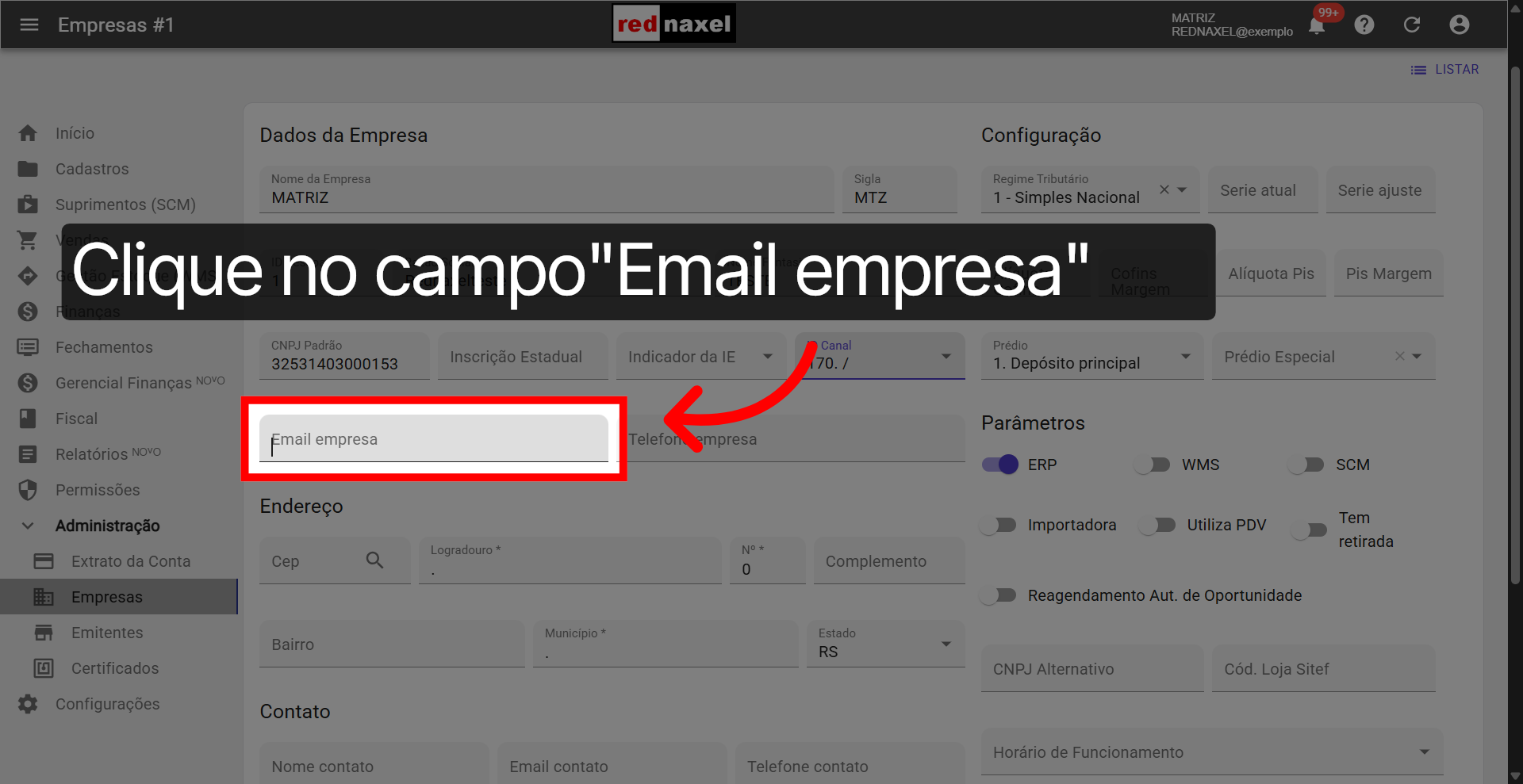Campo: 'Email Empresa'