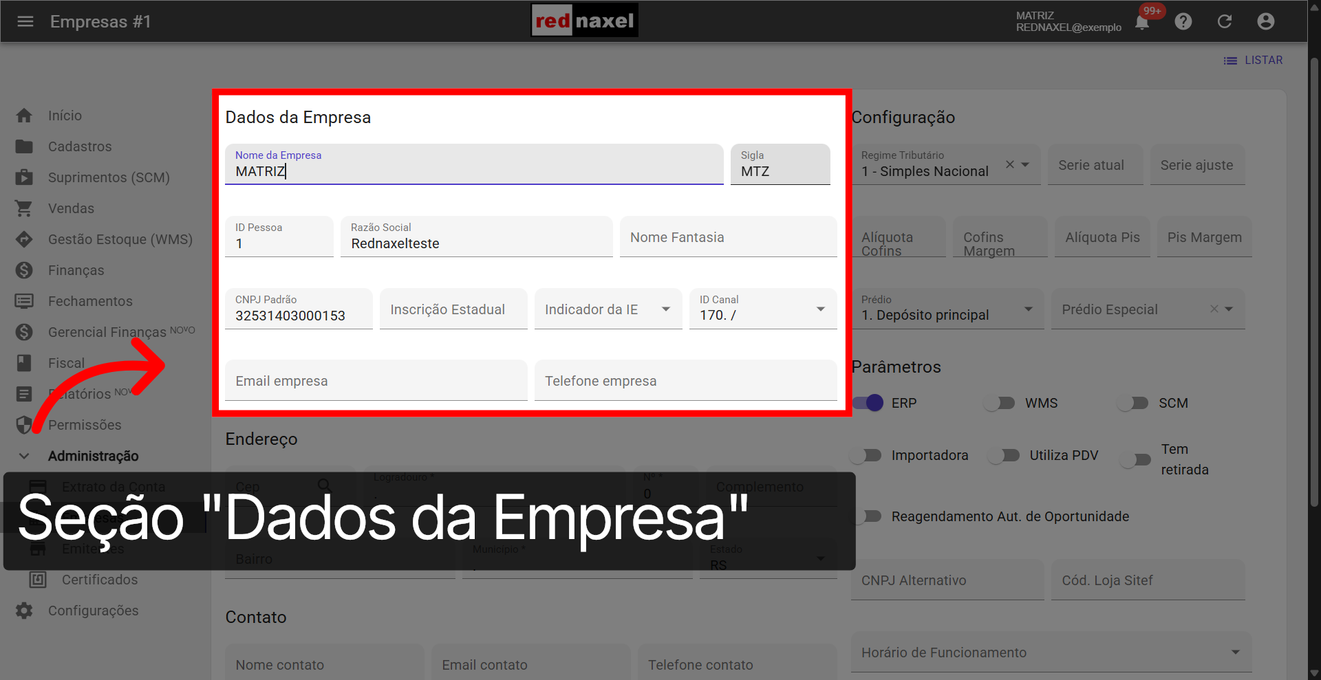 Seção: 'Dados da Empresa'