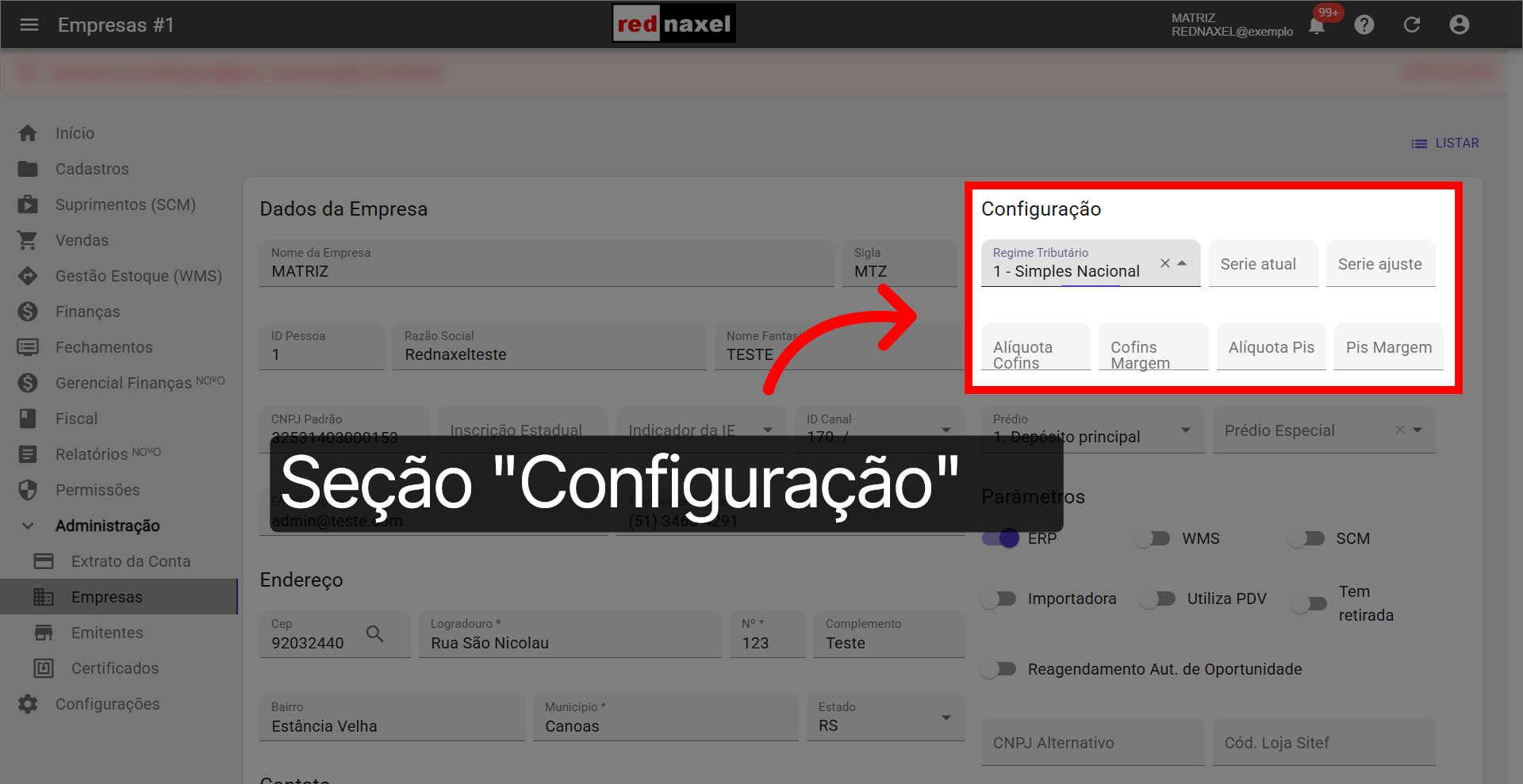 Seção: 'Configuração'